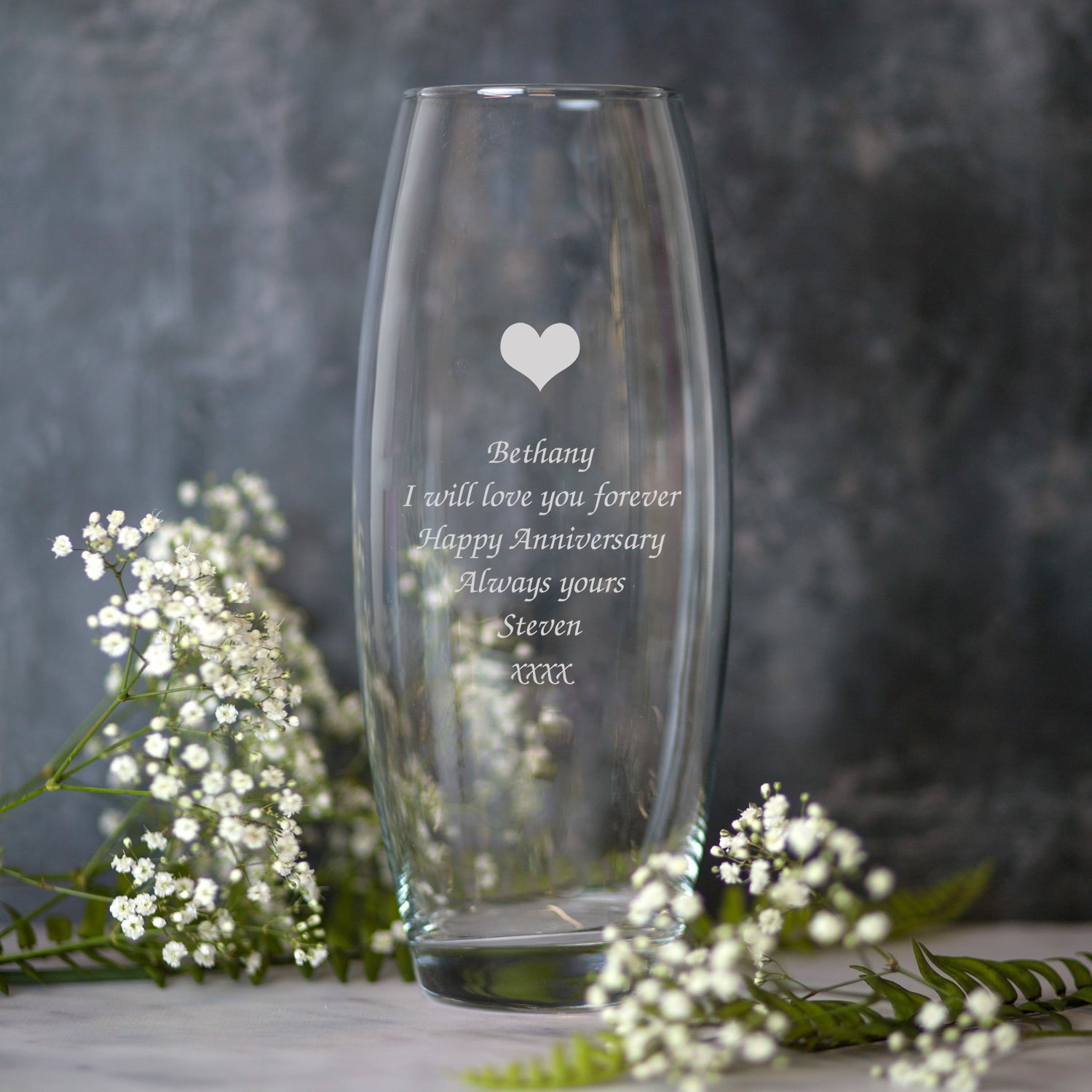 Personalised Heart Glass Bullet Vase - Bullet Vase