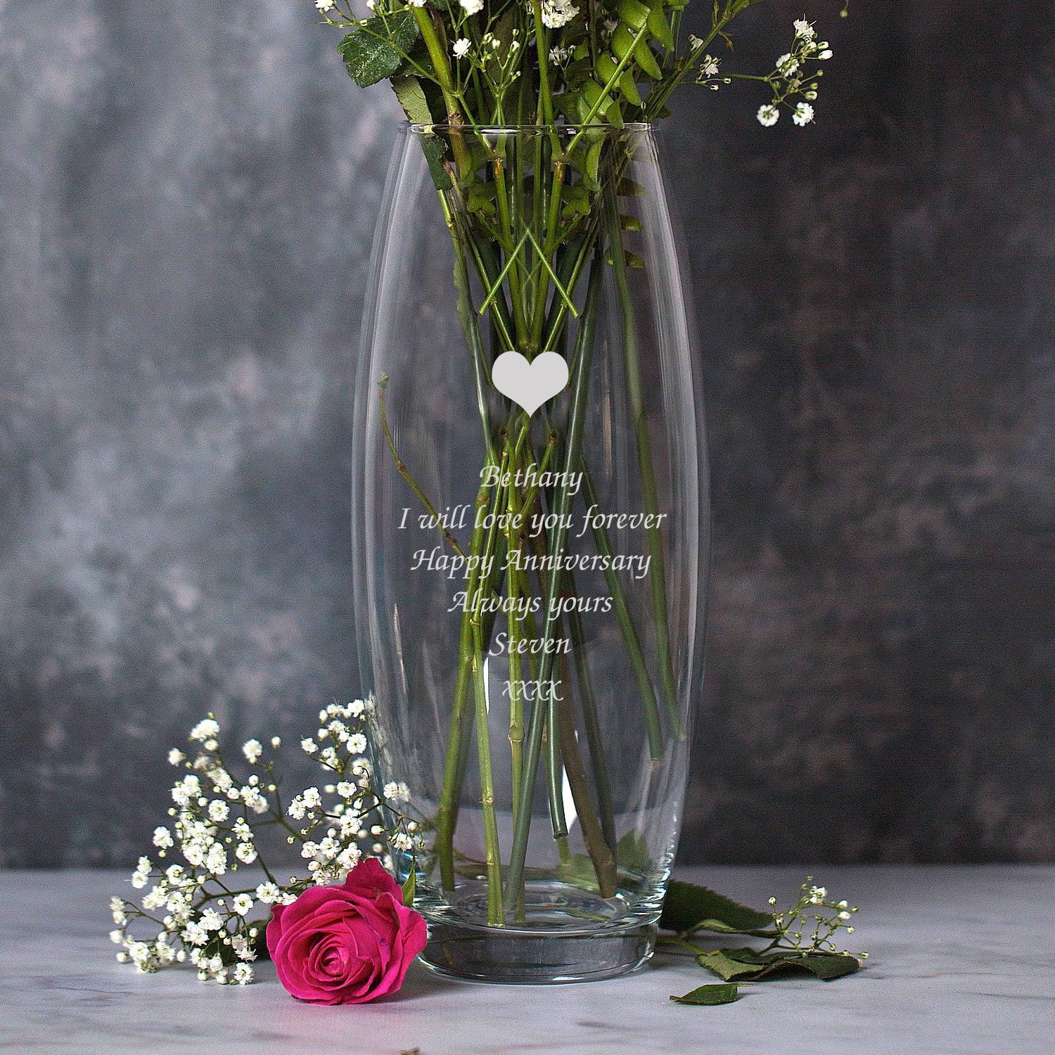 Personalised Heart Glass Bullet Vase - Bullet Vase