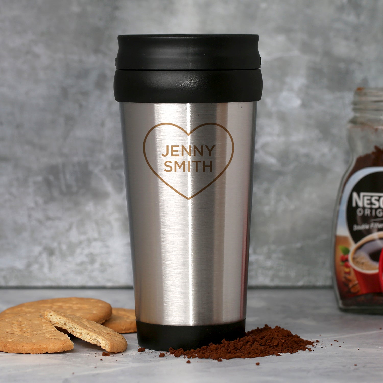 Personalised Heart Name Stainless Steel Travel Tumblers - Travel Mugs