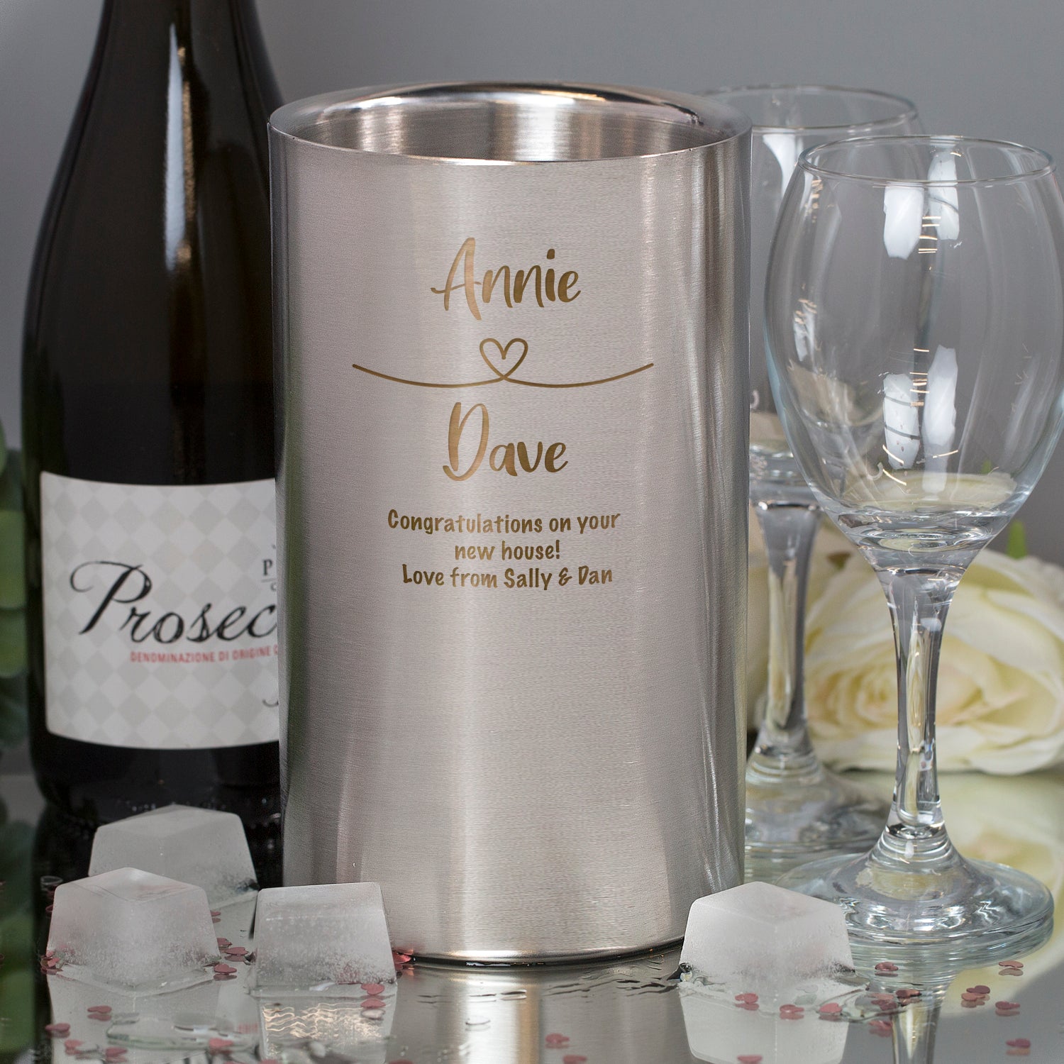 Personalised Heart Loop Stainless Steel Wine Cooler - Wine Coolers