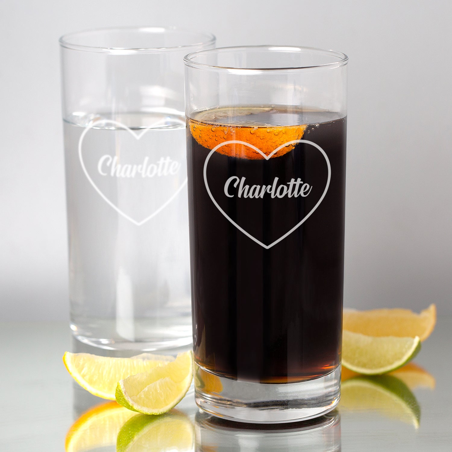 Personalised Name Heart Hi Ball Glass - Hi Ball Glass