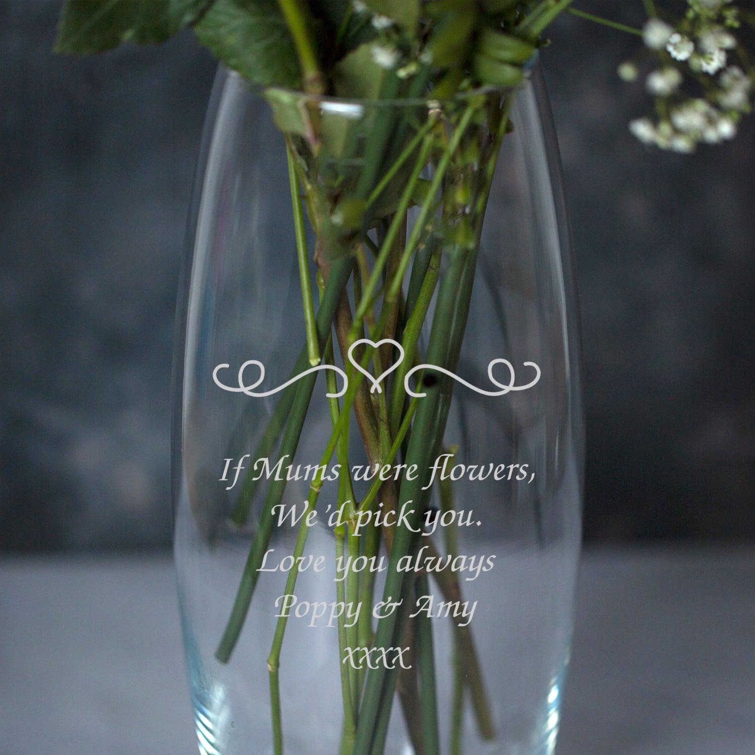 Personalised Heart and Swirls Glass Bullet Vase - Bullet Vase