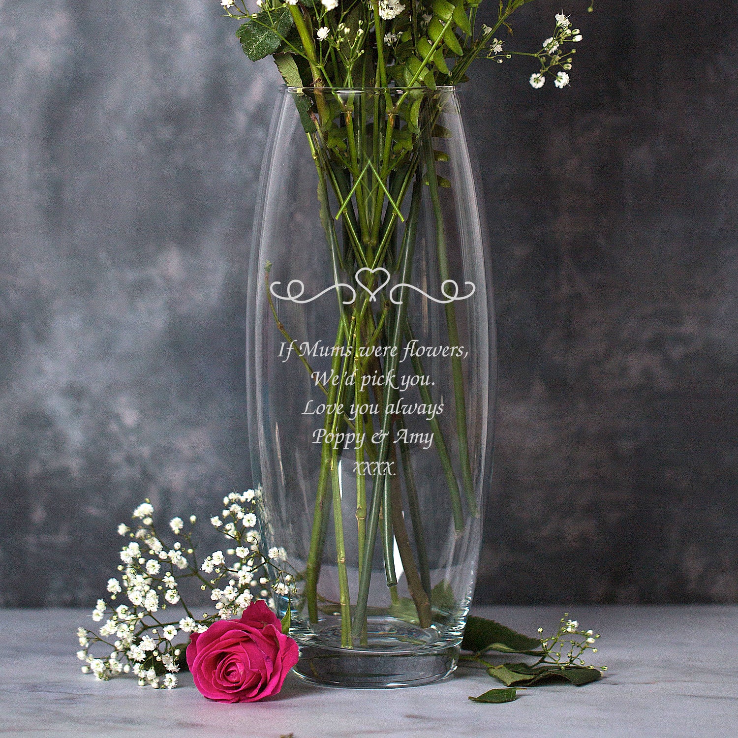 Personalised Heart and Swirls Glass Bullet Vase - Bullet Vase