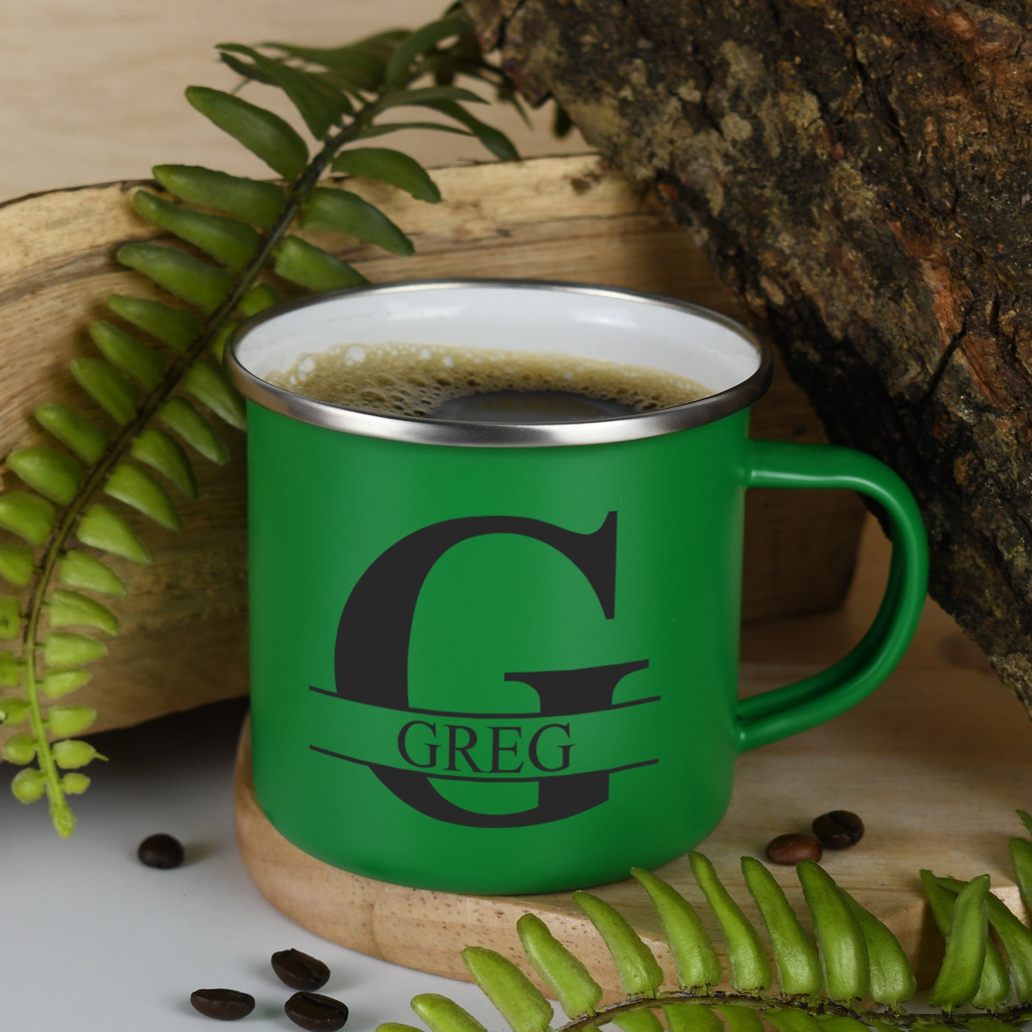 Personalised Initial & Name Enamel Camping Mug - Green - Mugs