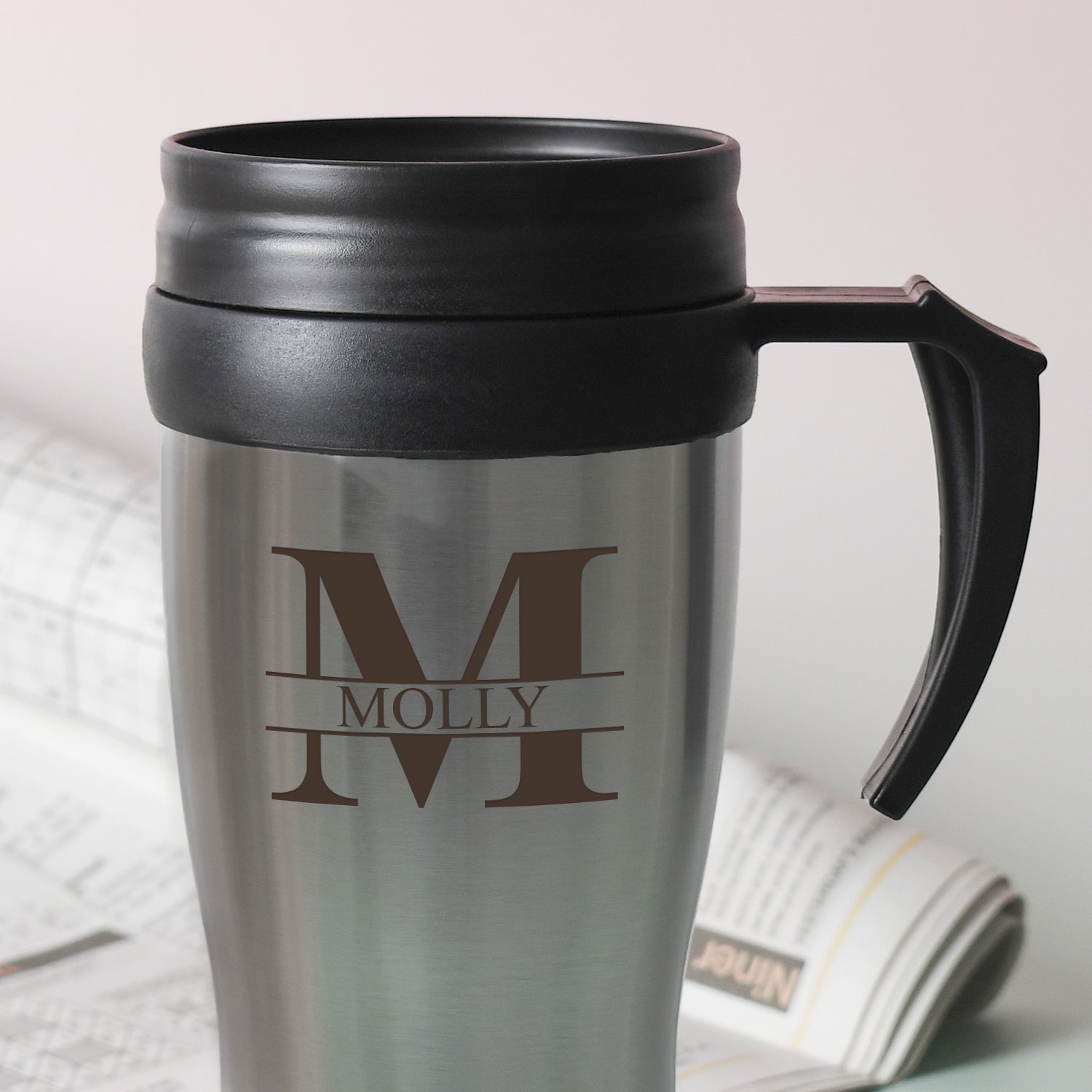 Personalised Initial and Name Stainless Steel Travel Mug - Travel Mugs