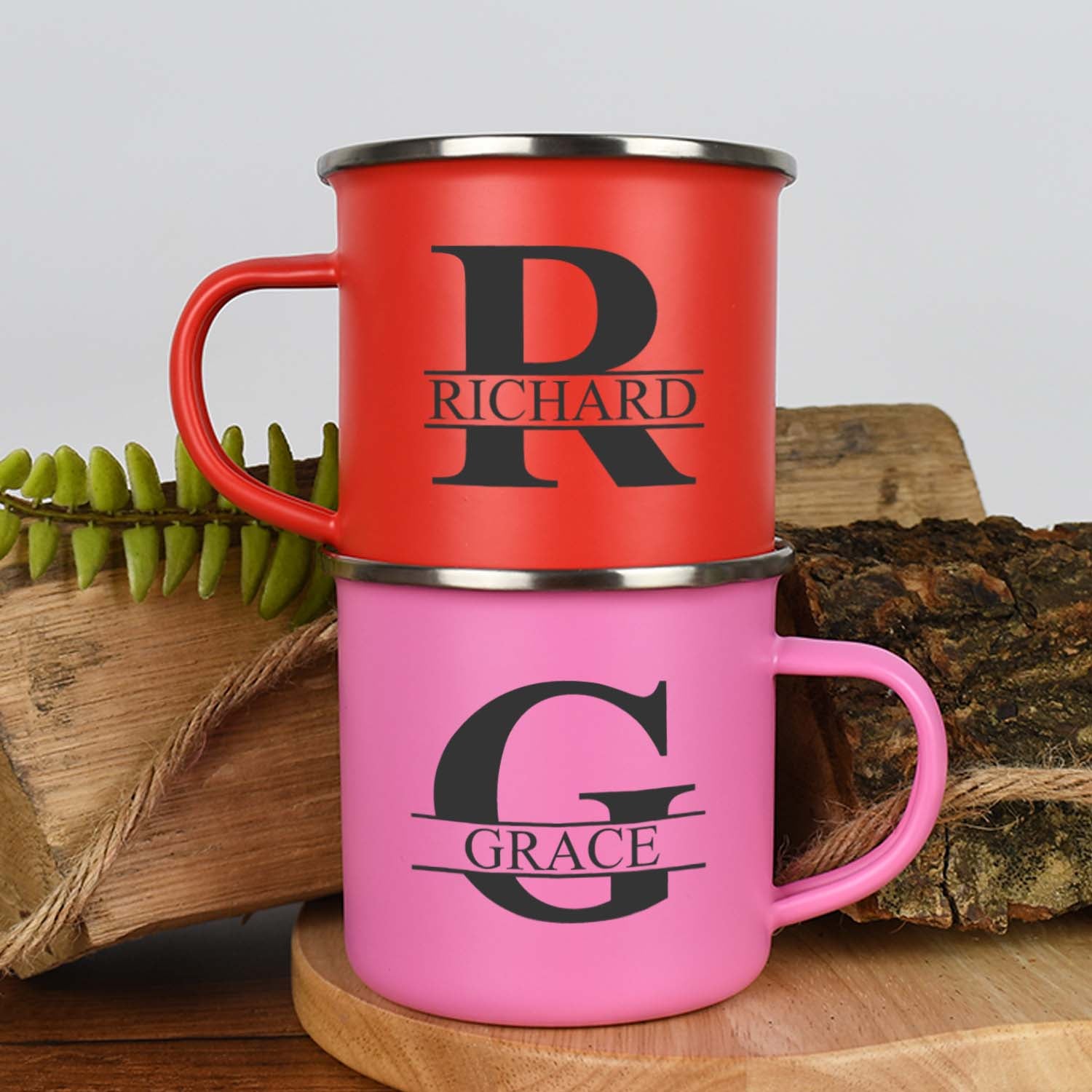 Personalised Initial & Name Enamel Camping Mug Set - Mugs