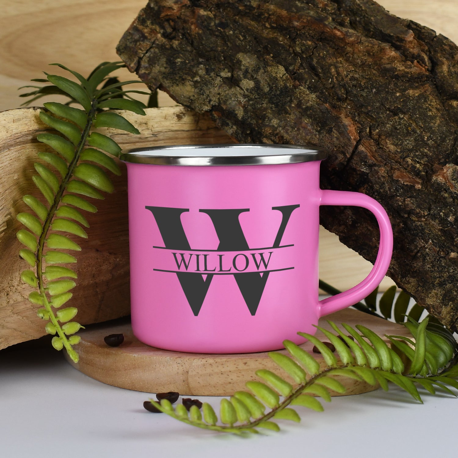 Personalised Initial & Name Enamel Camping Mug - Pink - Mugs