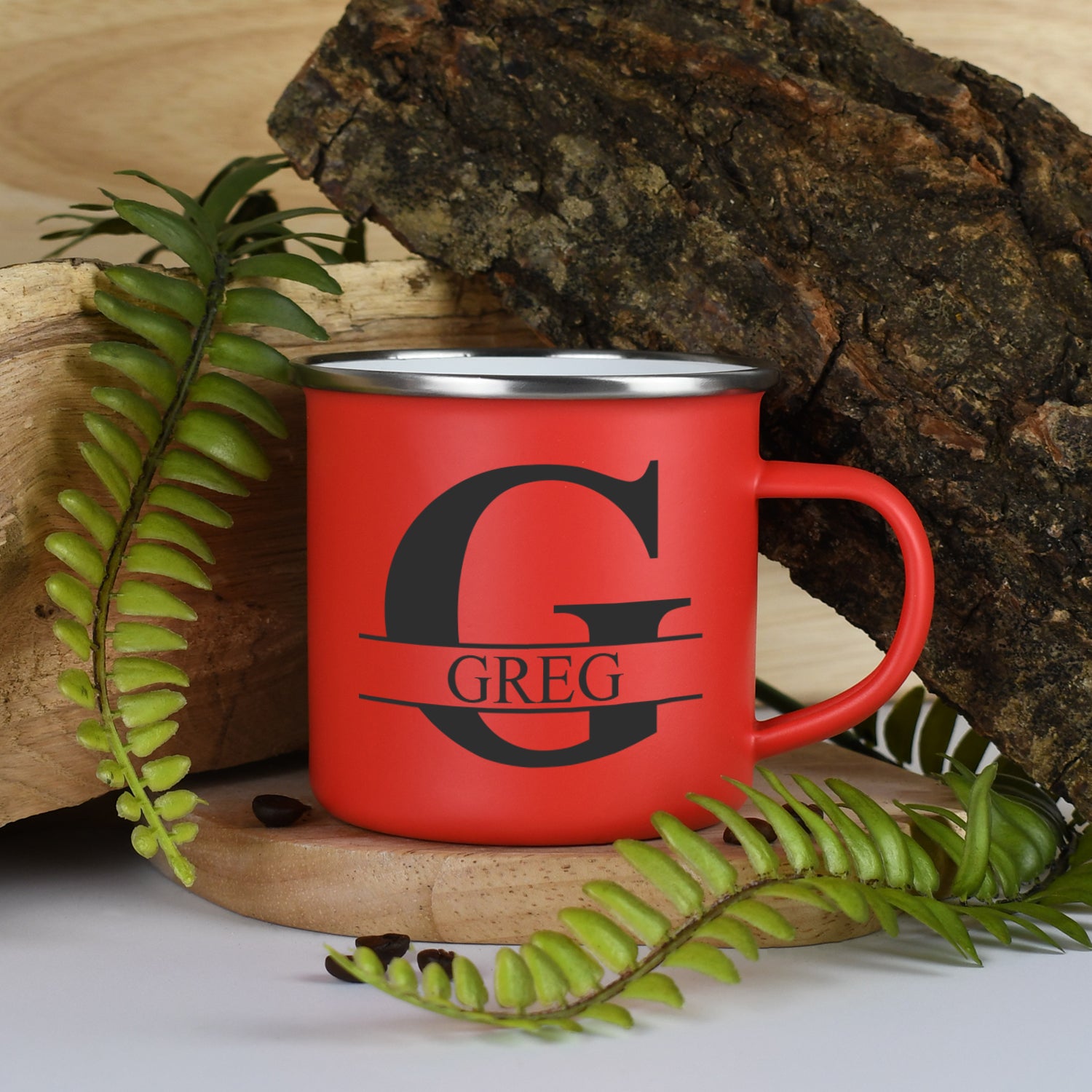Personalised Initial & Name Enamel Camping Mug - Red - Mugs