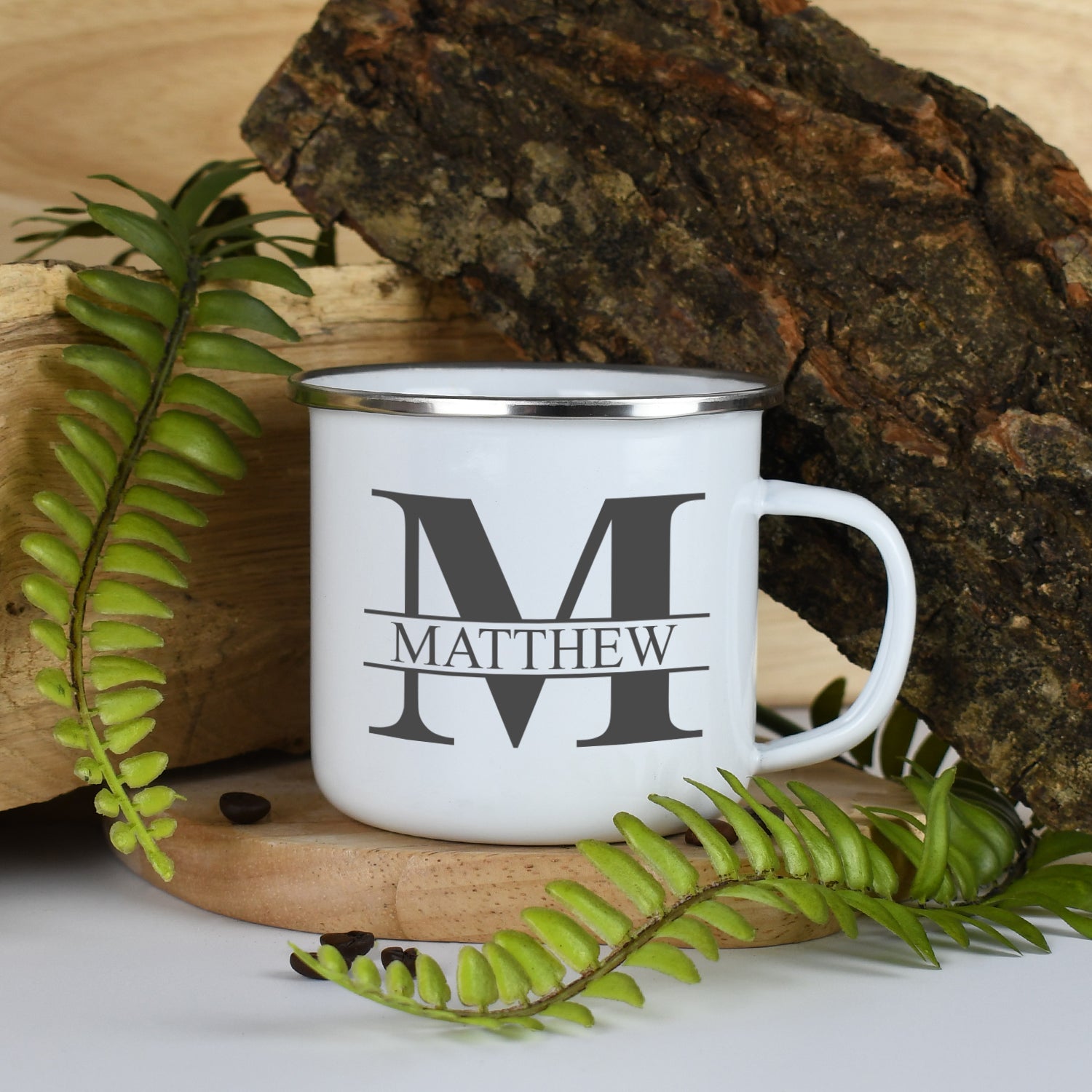 Personalised Initial & Name Enamel Camping Mug - White - Mugs