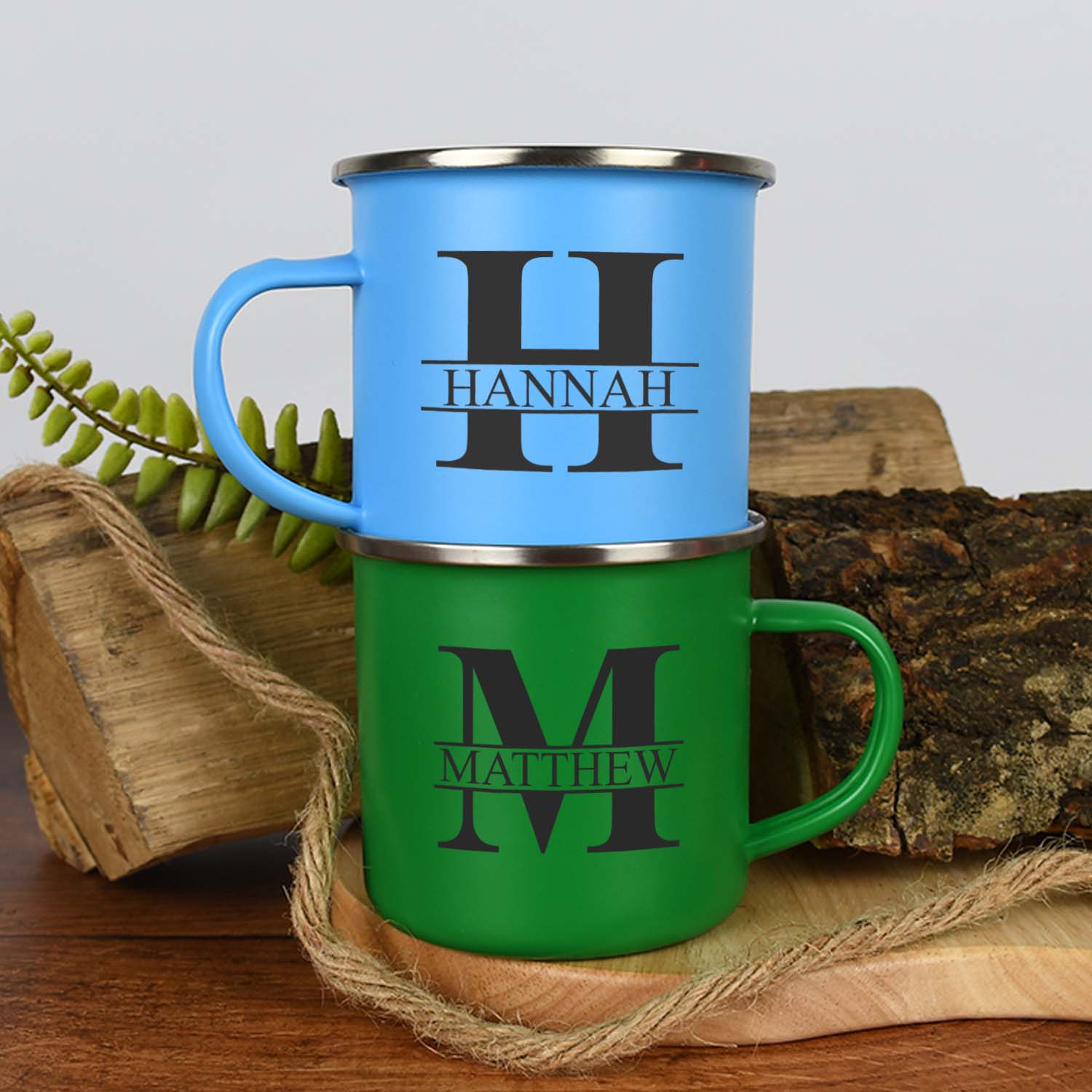Personalised Initial & Name Enamel Camping Mug Set - Mugs