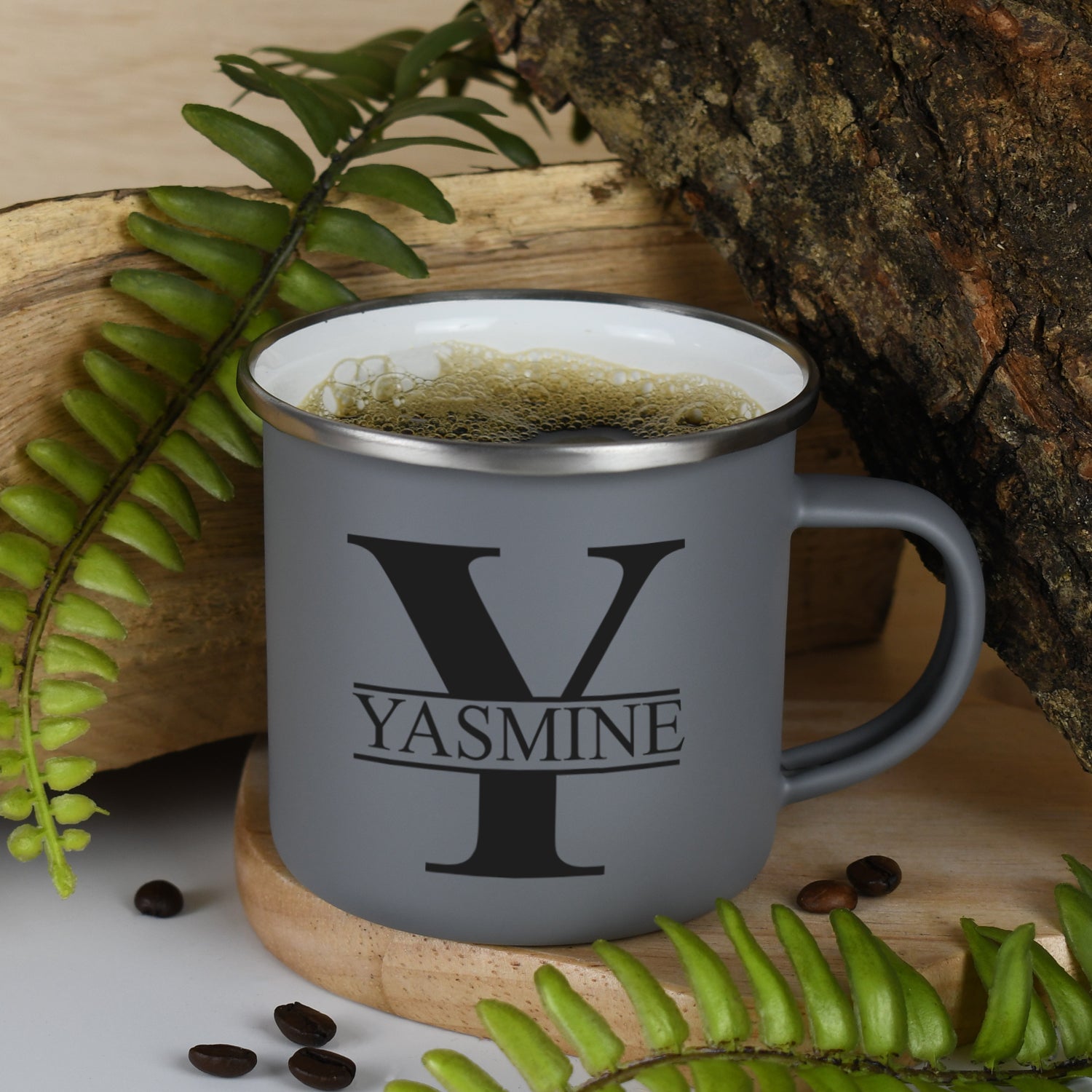 Personalised Initial & Name Enamel Camping Mug - Grey - Mugs