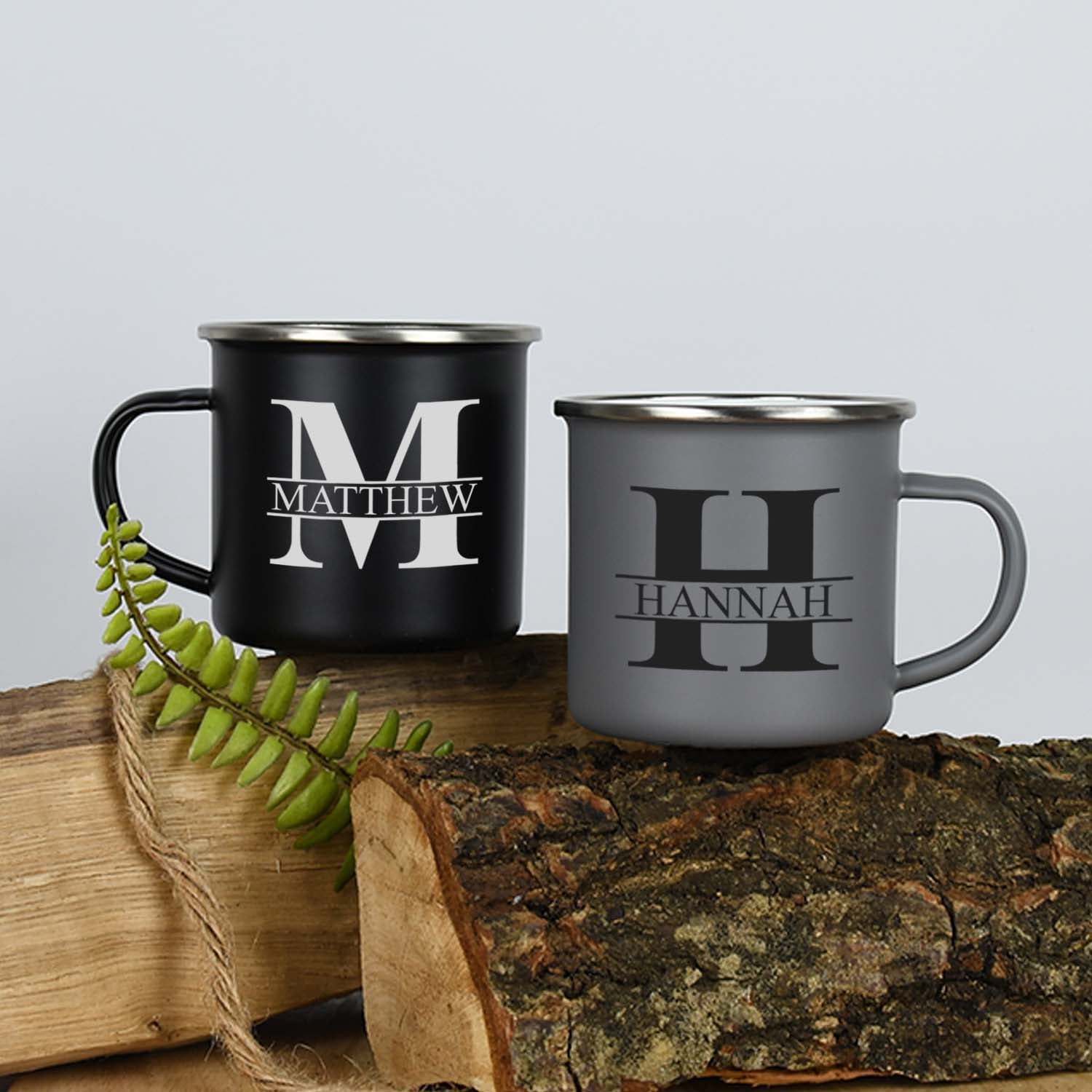 Personalised Initial & Name Enamel Camping Mug Set - Mugs