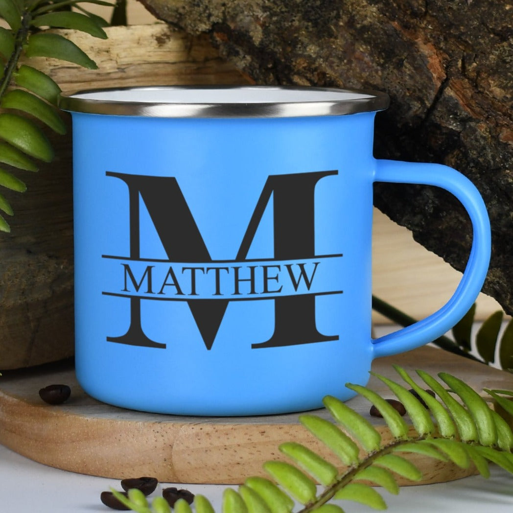 Personalised Initial & Name Enamel Camping Mug - Light blue - Mugs