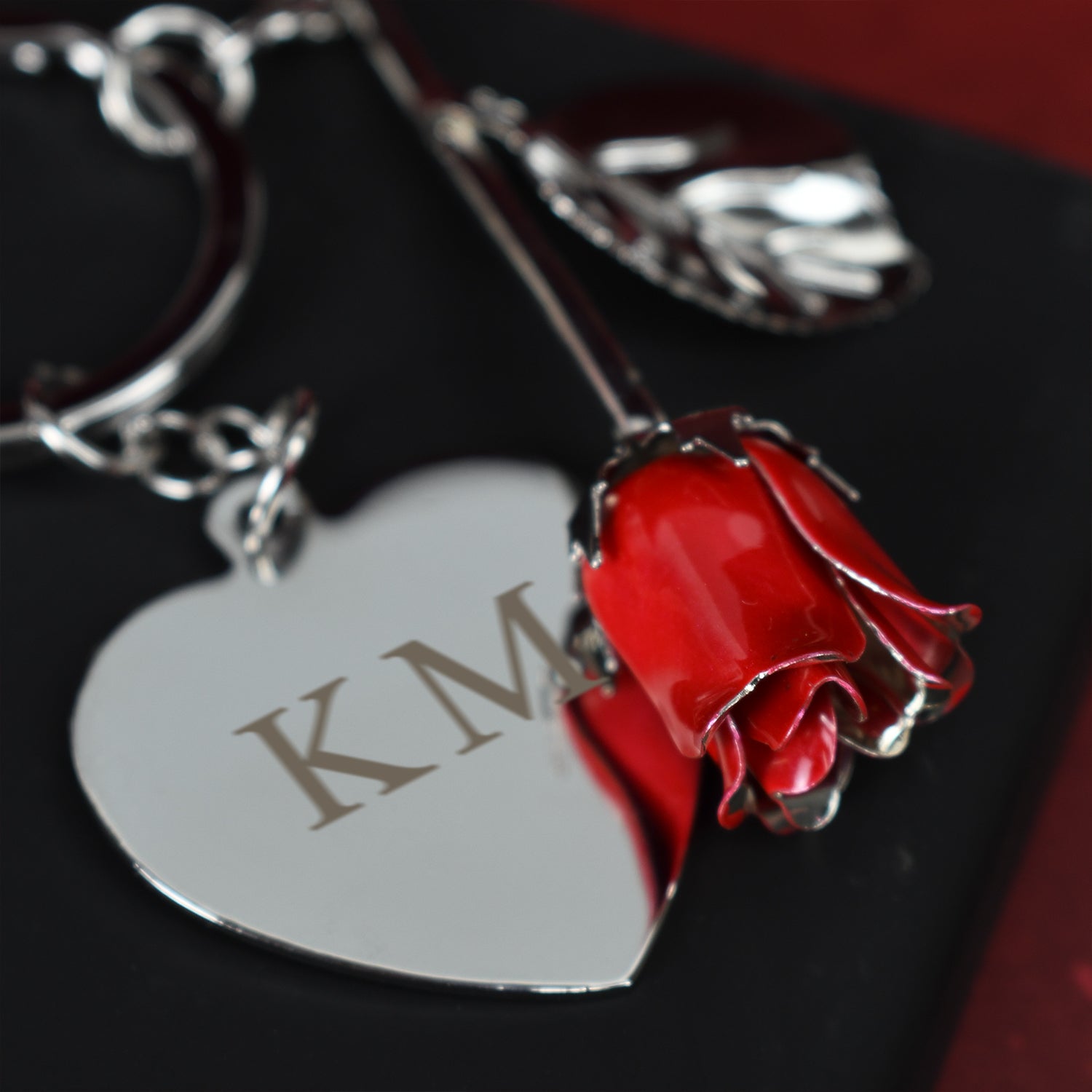 Personalised Initials Red Rose Keyring - keyrings