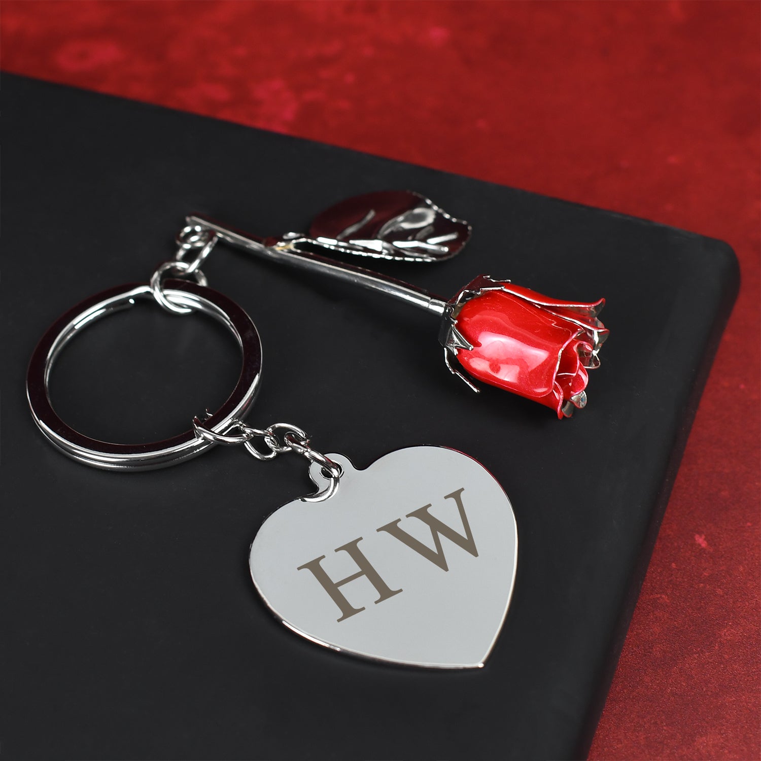 Personalised Initials Red Rose Keyring - keyrings
