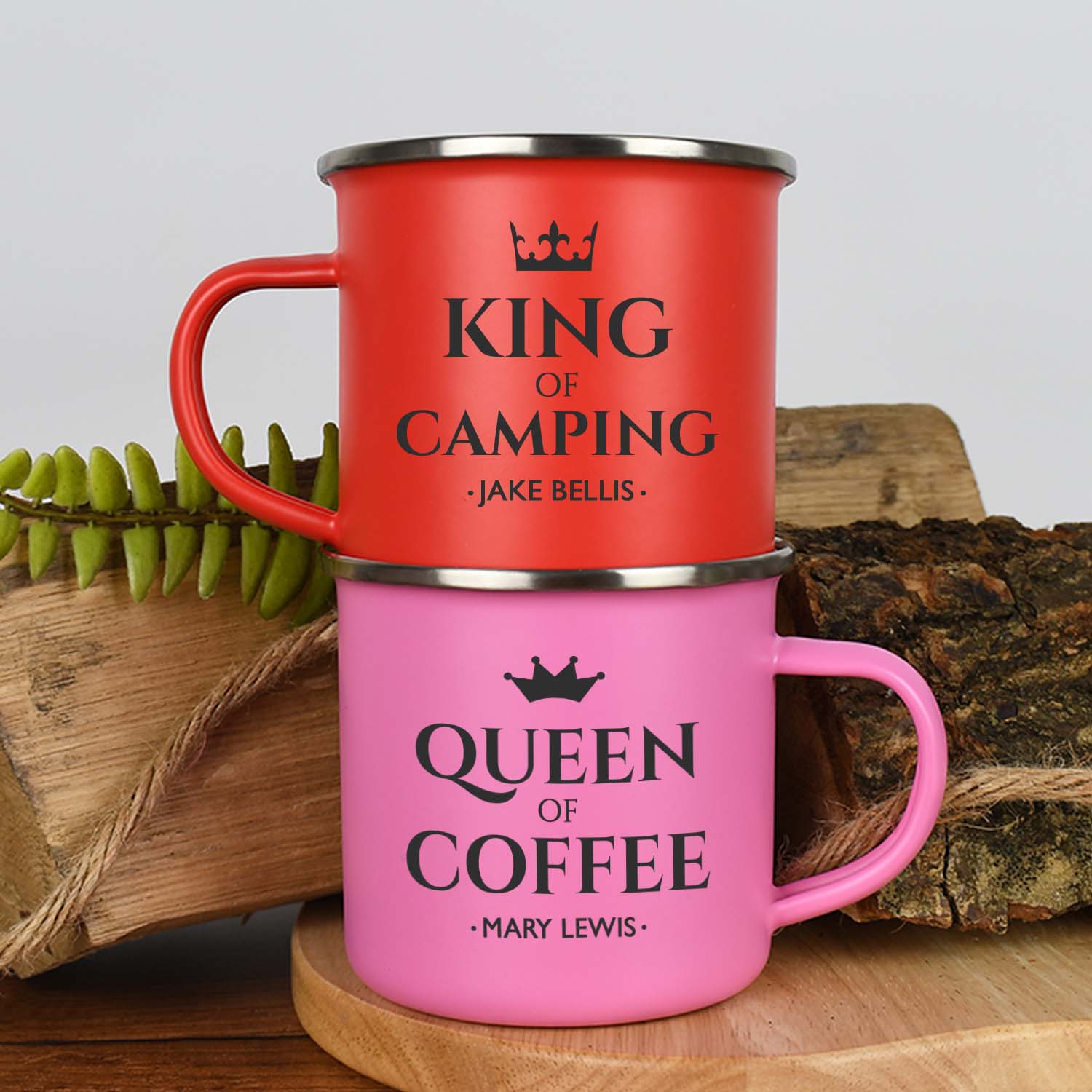 Personalised King & Queen Enamel Camping Mug Set - Mugs