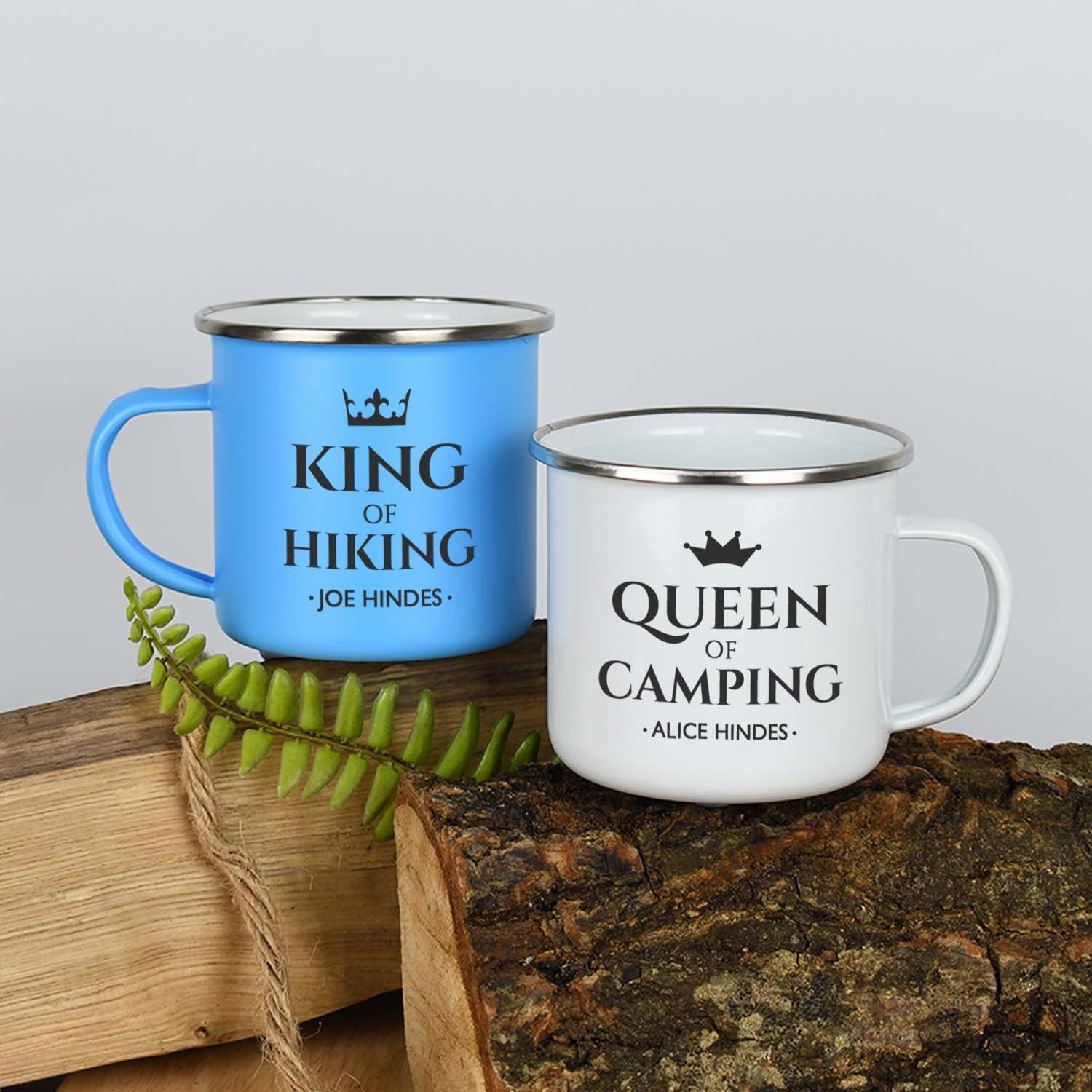 Personalised King & Queen Enamel Camping Mug Set - Mugs