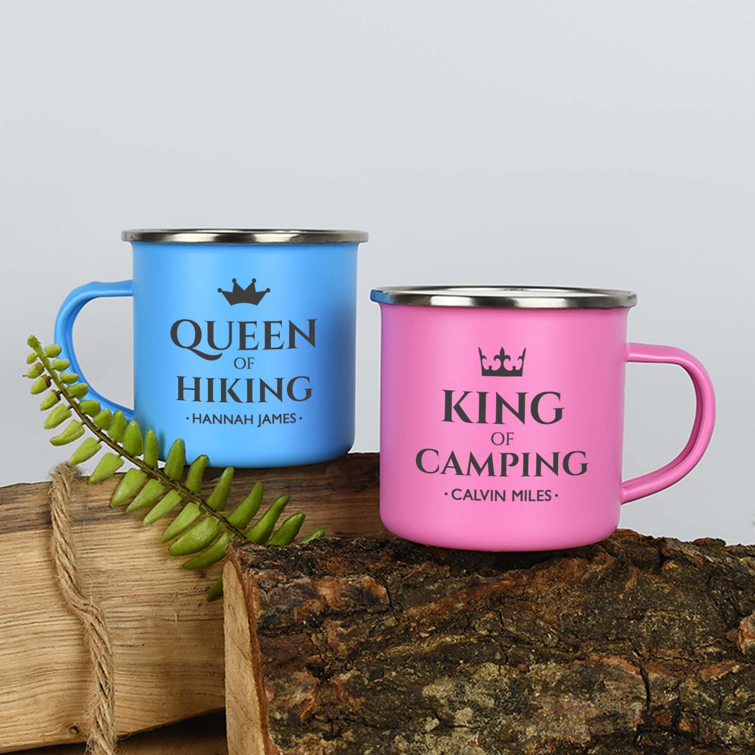 Personalised King & Queen Enamel Camping Mug Set - Mugs