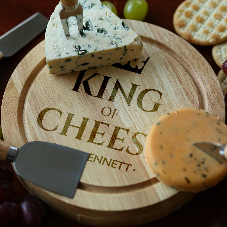 Personalised King Of Cheese Cheese Board And Knives Set - Cheeseboard Sets
