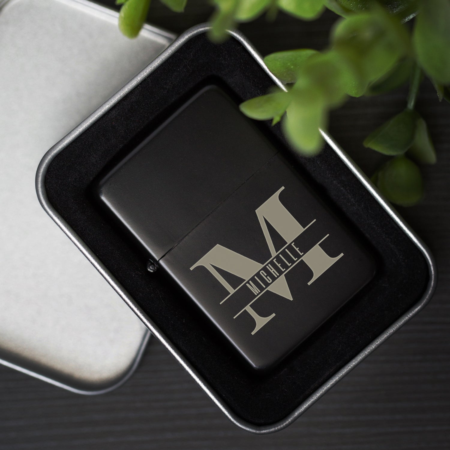 Personalised Initial & Name Black Lighter & Gift Box - Lighters