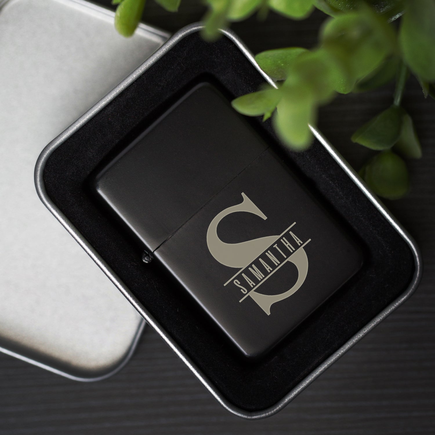 Personalised Initial & Name Black Lighter & Gift Box - Lighters