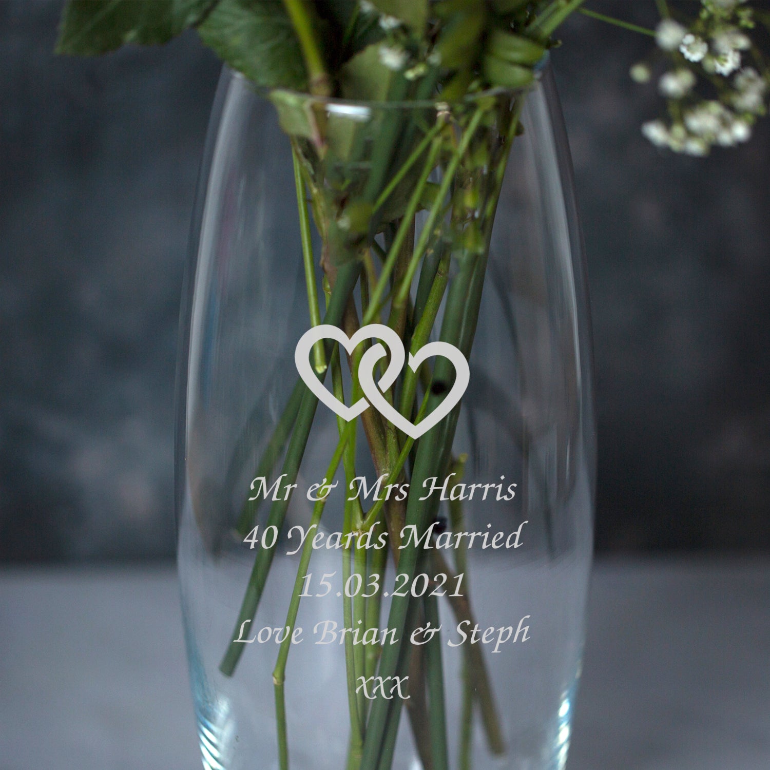 Personalised Linked Hearts Glass Bullet Vase - Bullet Vase