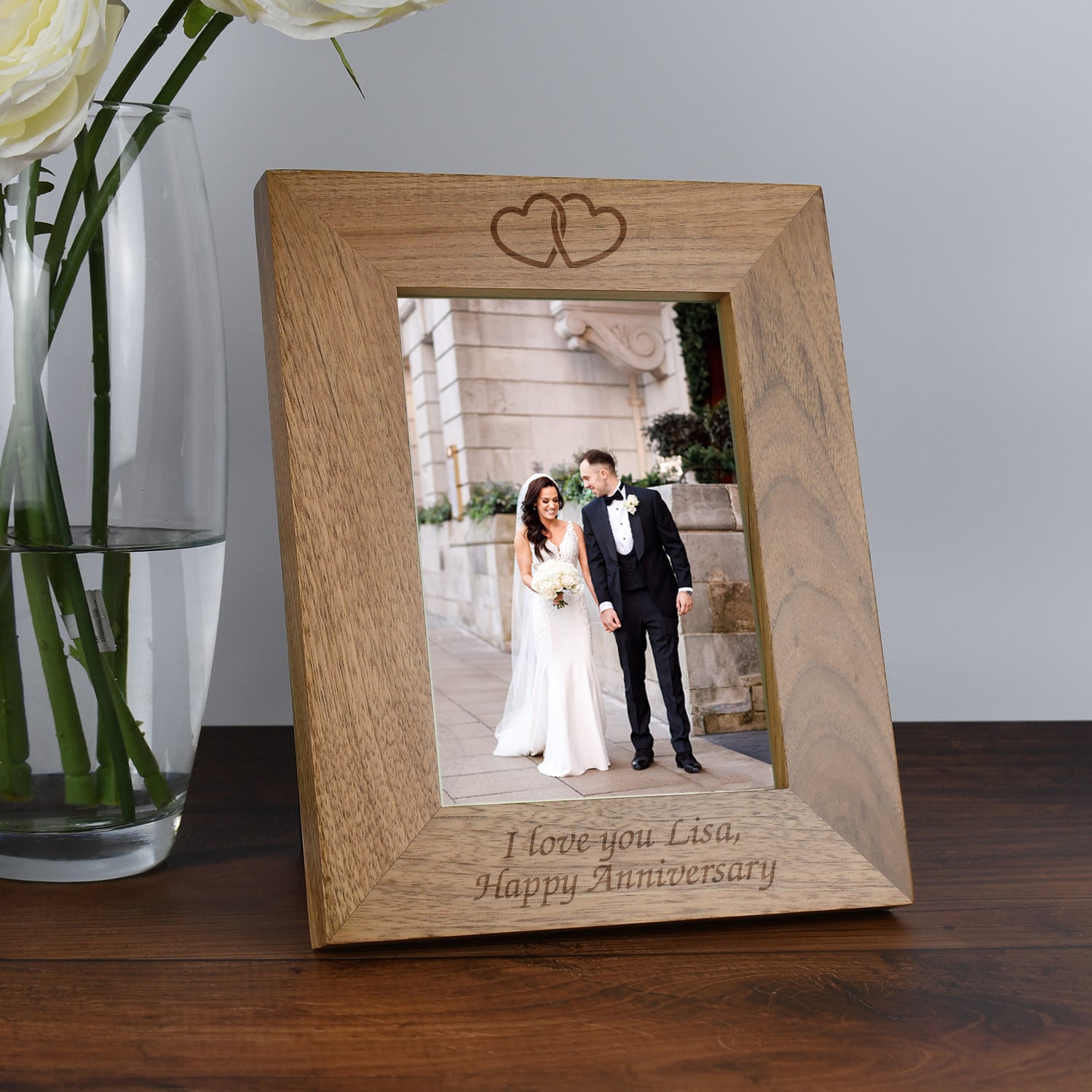 Personalised Wooden Linked Hearts Photo Frame - Photo Frames