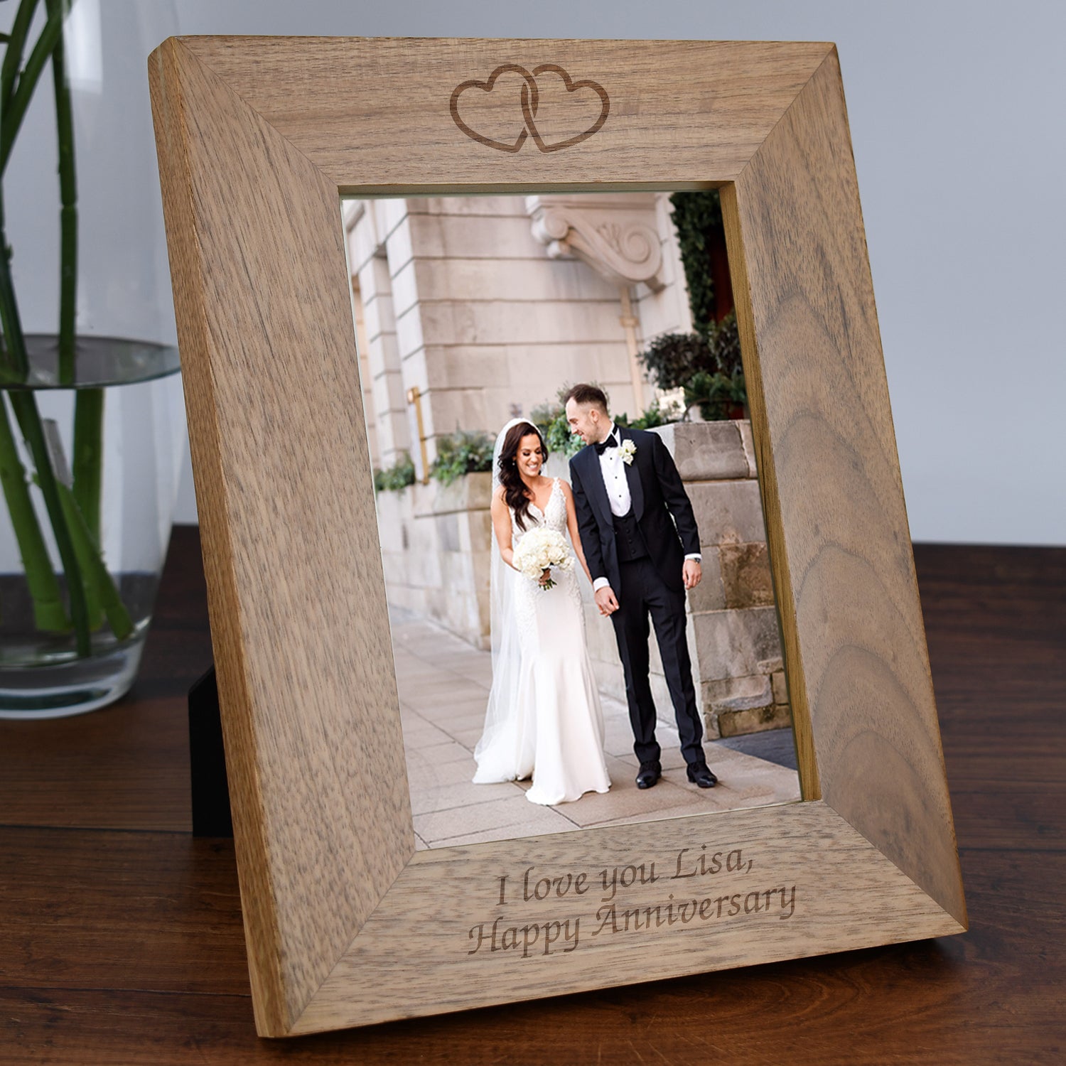 Personalised Wooden Linked Hearts Photo Frame - Photo Frames