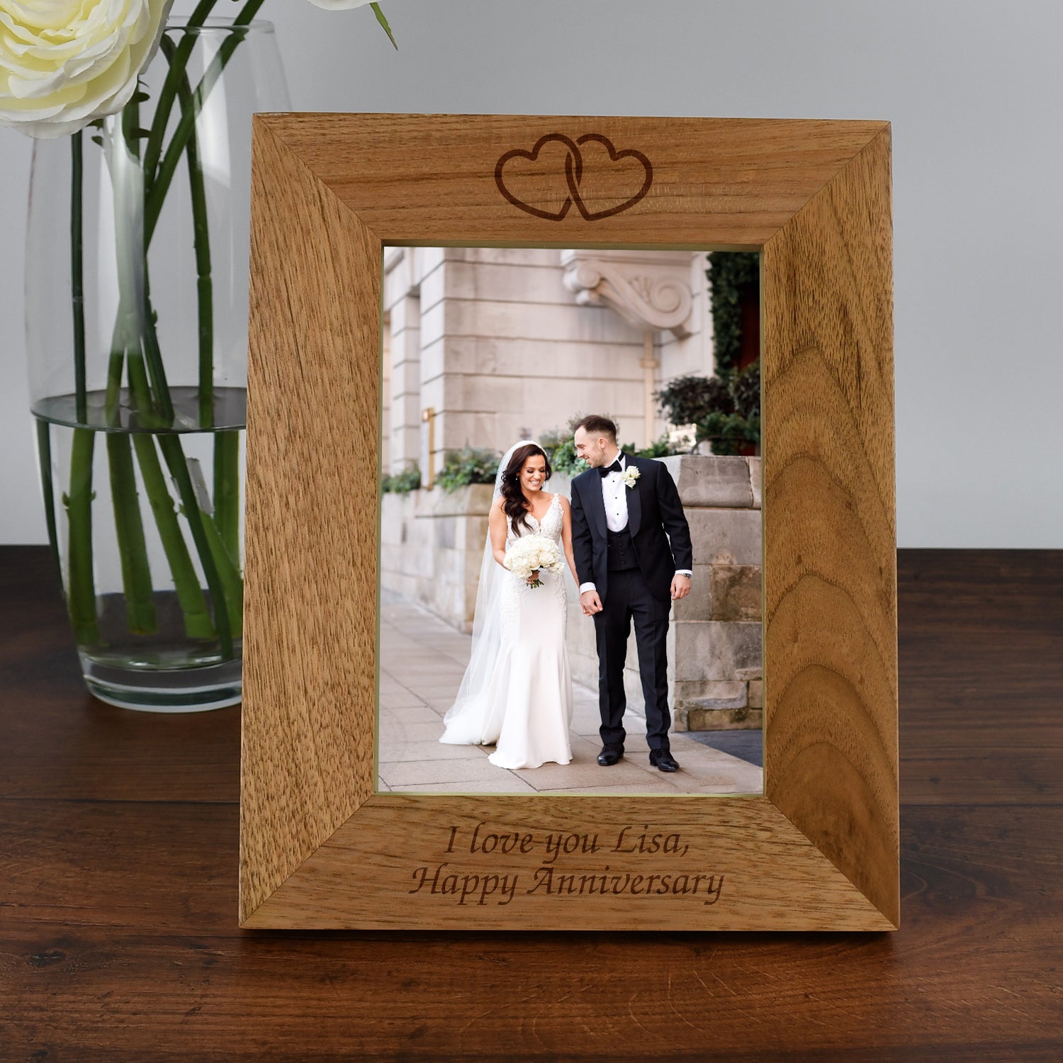 Personalised Wooden Linked Hearts Photo Frame - Photo Frames