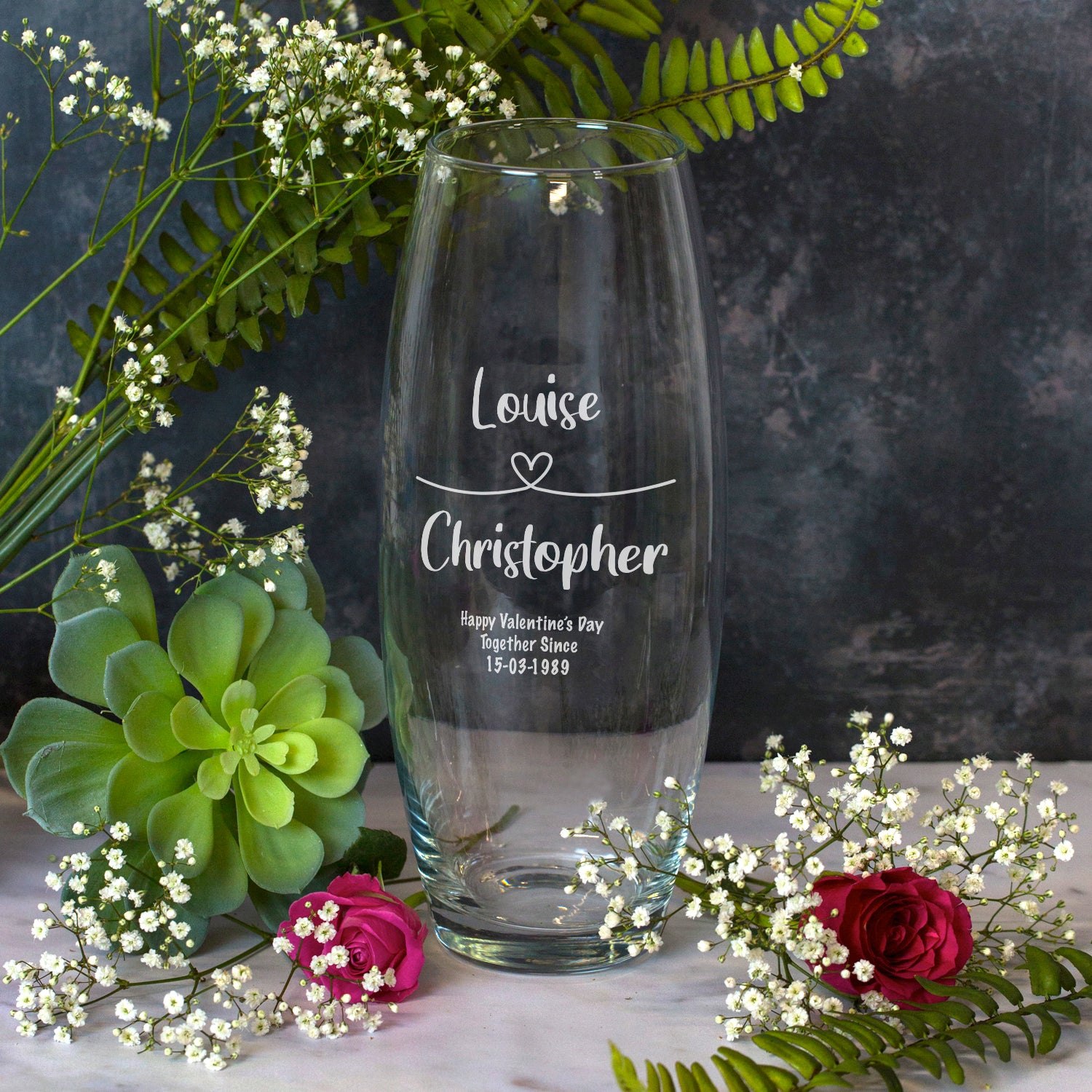 Personalised Heart Loop Glass Bullet Vase - Bullet Vase