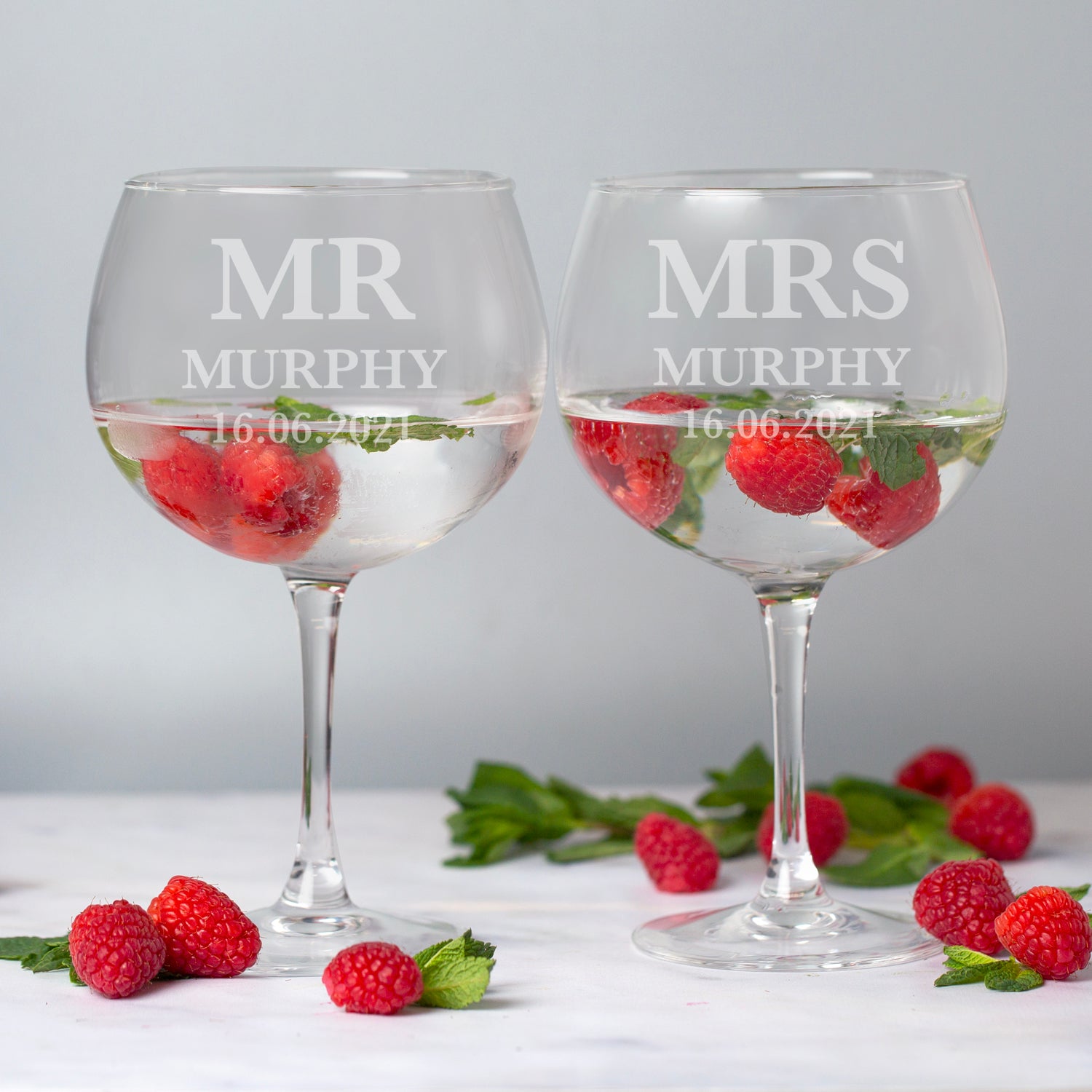 Personalised Mr & Mrs Balloon Gin Glass Set - Balloon Glass