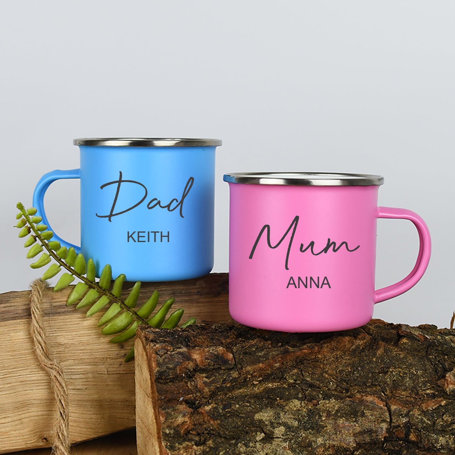 Personalised Mum & Dad Enamel Camping Mug Set - Mugs