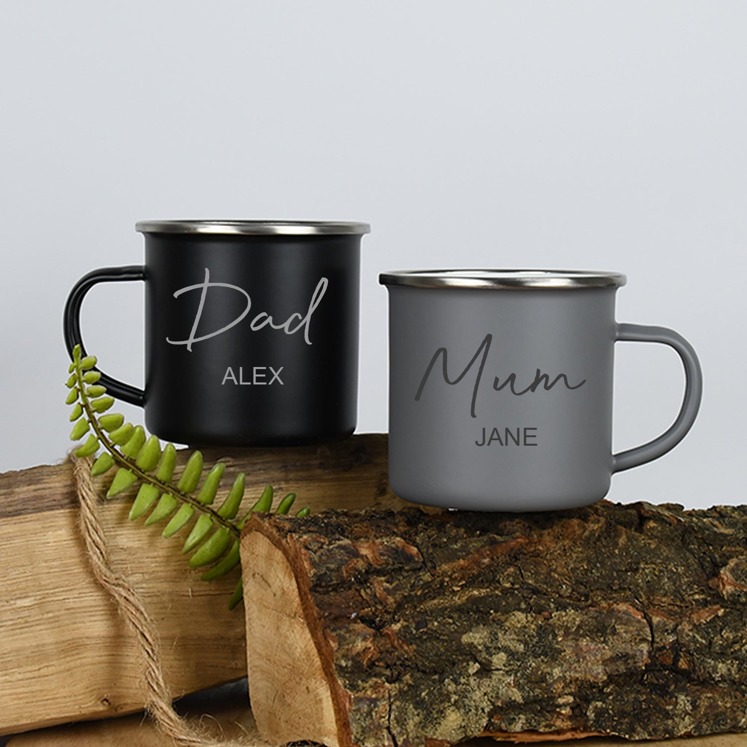 Personalised Mum & Dad Enamel Camping Mug Set - Mugs