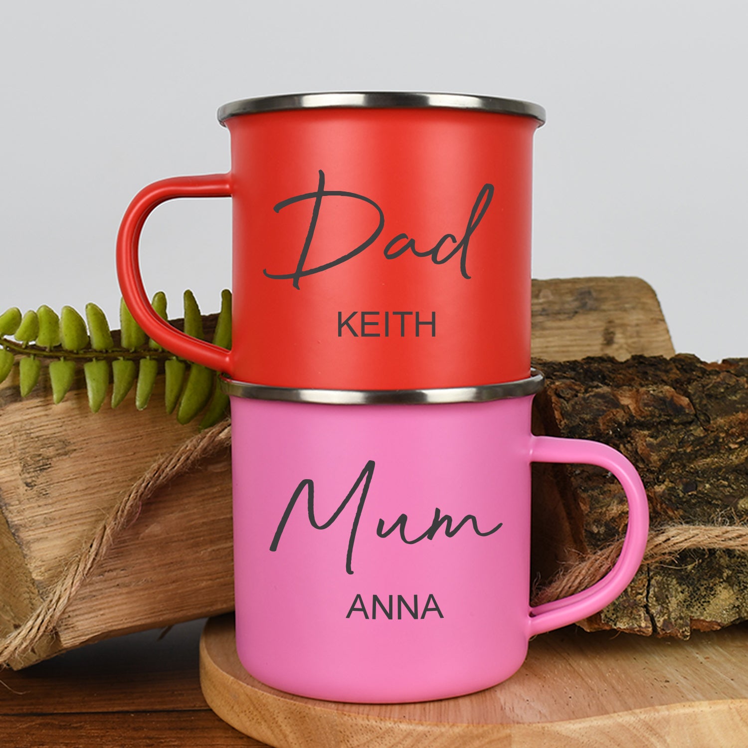Personalised Mum & Dad Enamel Camping Mug Set - Mugs