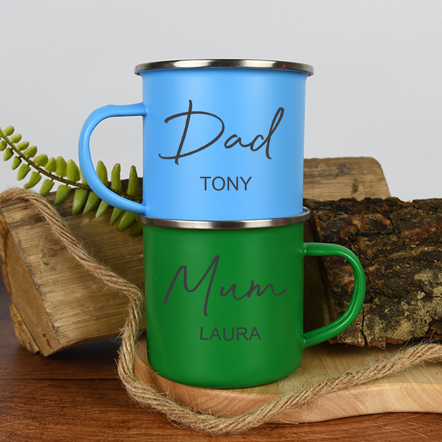 Personalised Mum & Dad Enamel Camping Mug Set - Mugs