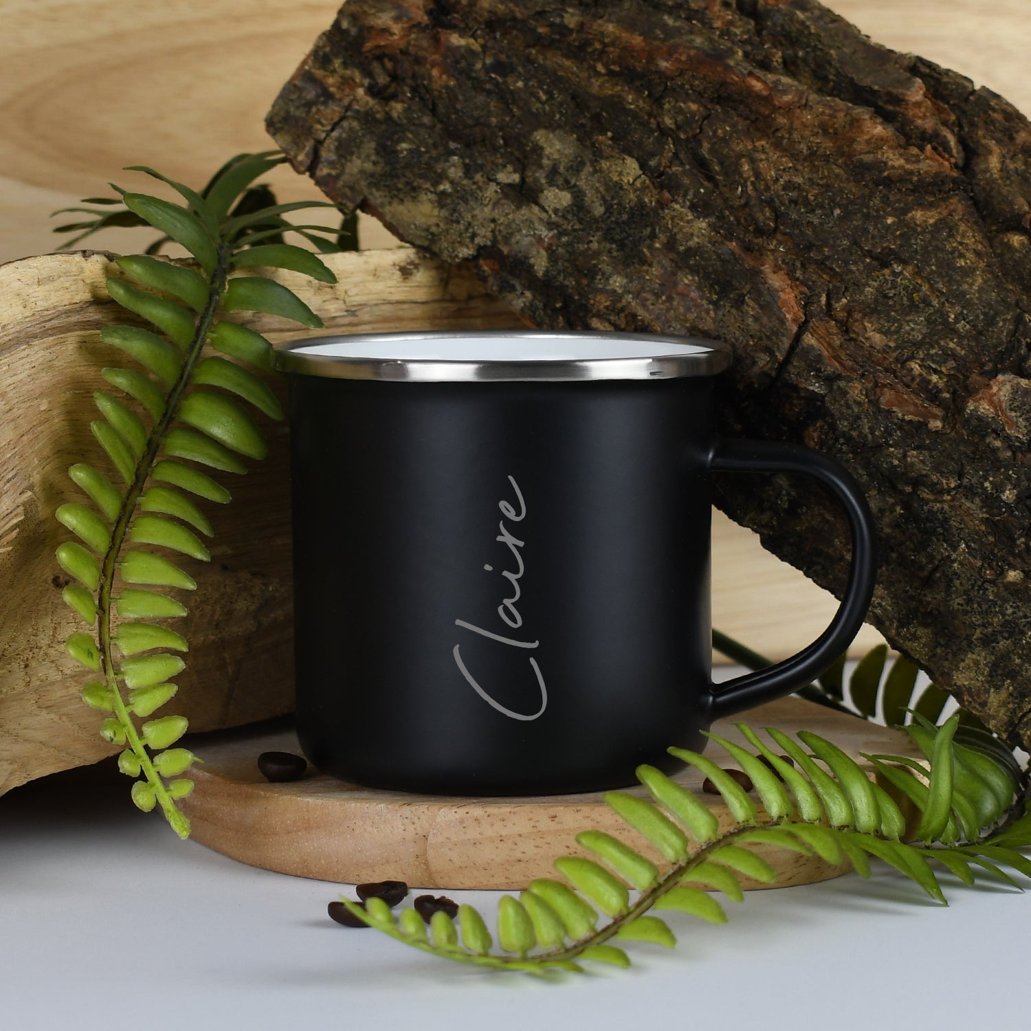 Personalised Name Enamel Camping Mug - Black - Mugs