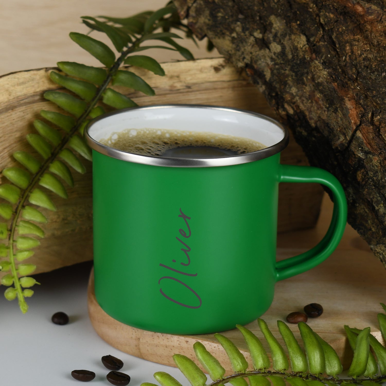 Personalised Name Enamel Camping Mug - Green - Mugs