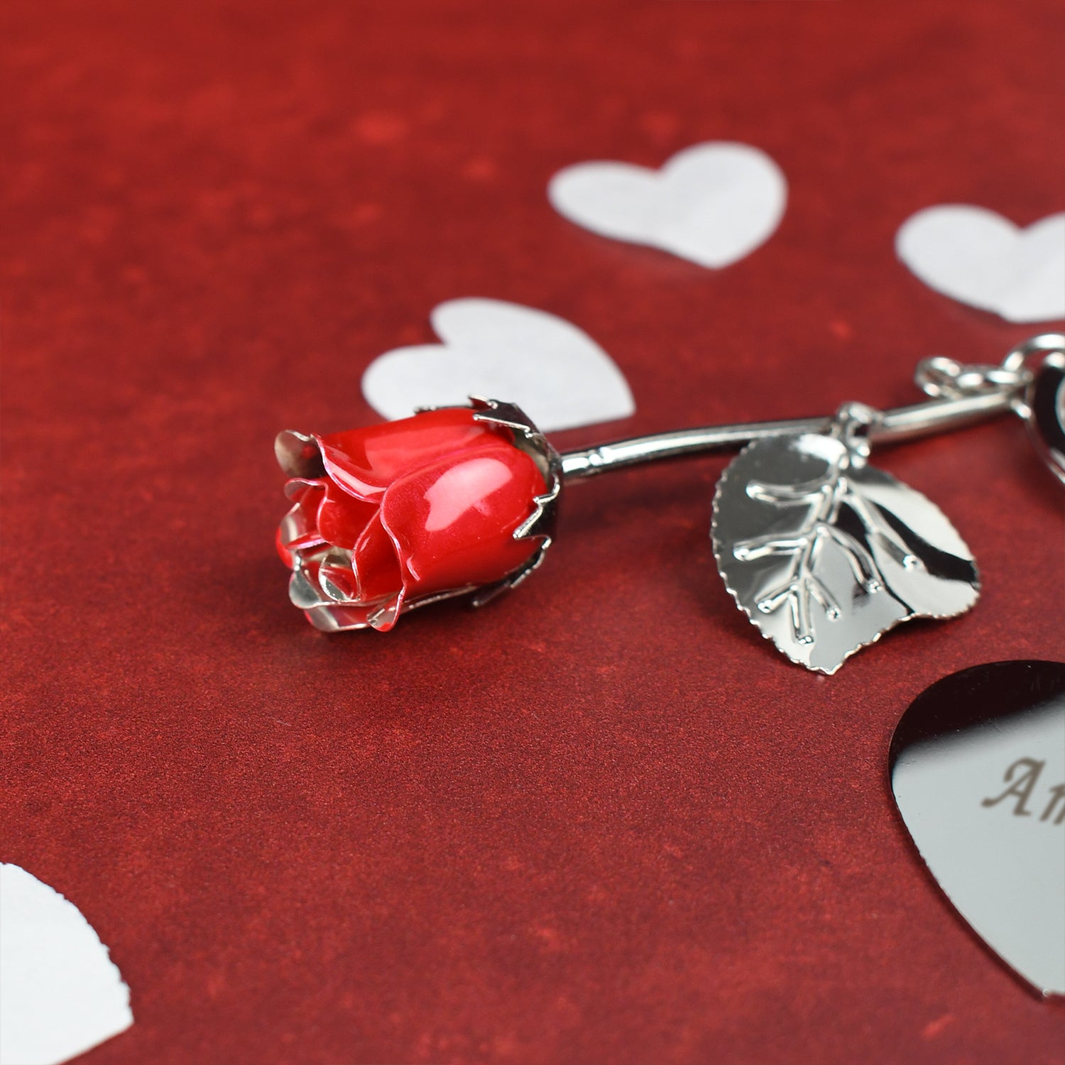 Personalised Name Red Rose Keyring - keyrings