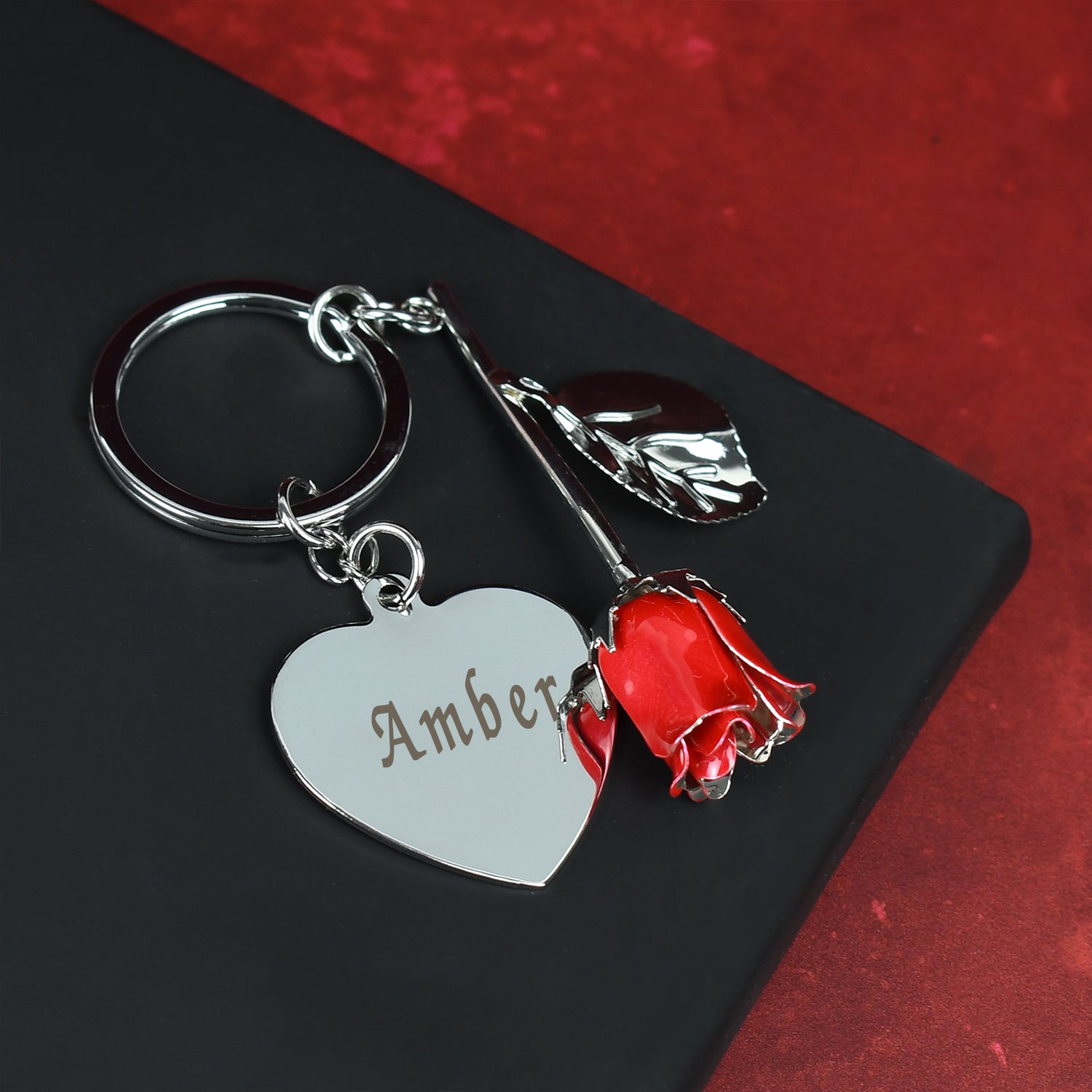 Personalised Name Red Rose Keyring - keyrings