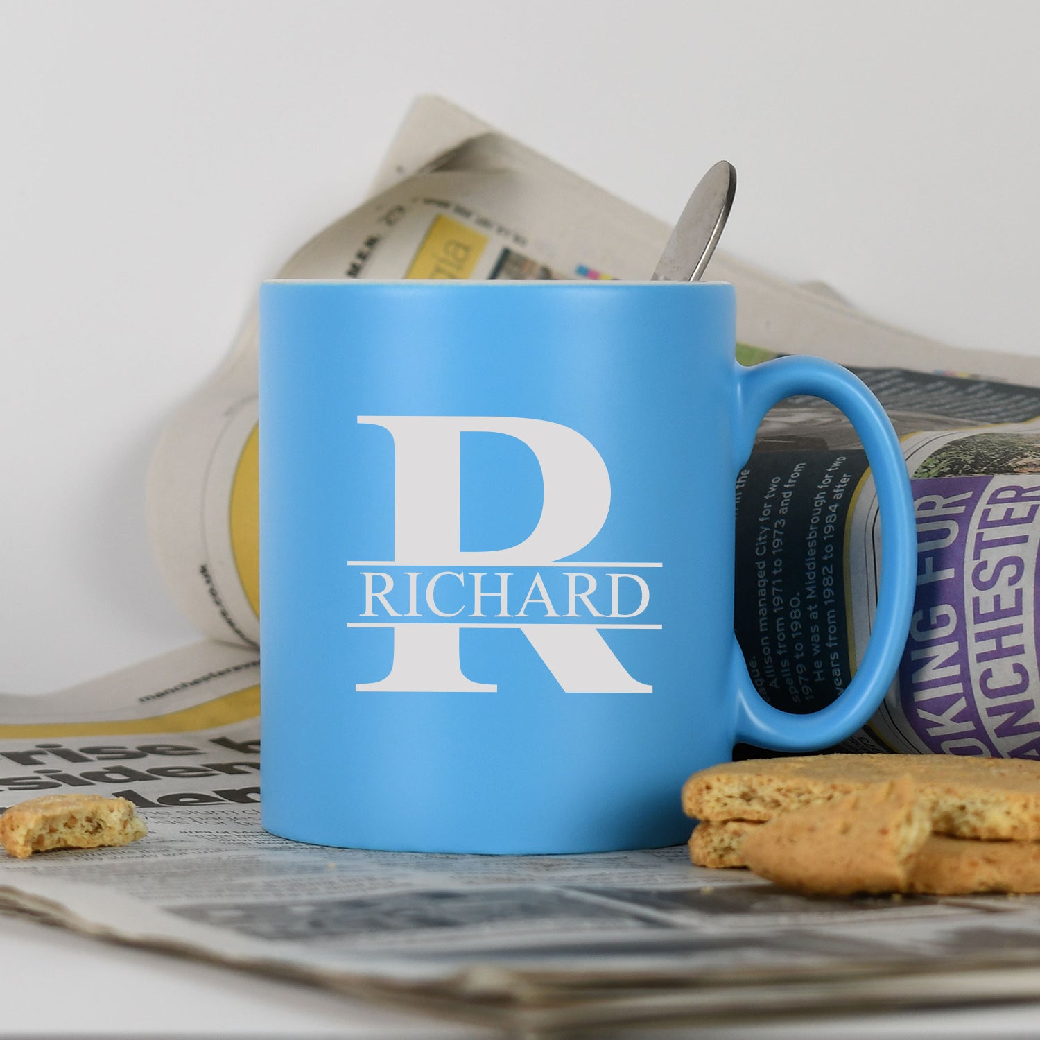 Personalised Initial & Name Mug - Light Blue - Mugs