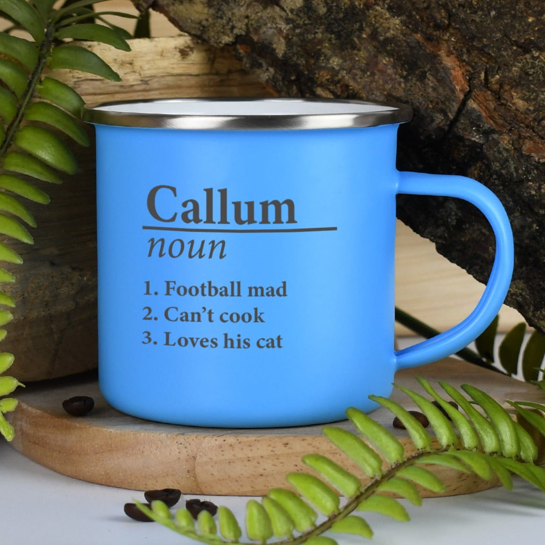 Personalised Name Definition Enamel Camping Mug - Light Blue - Mugs