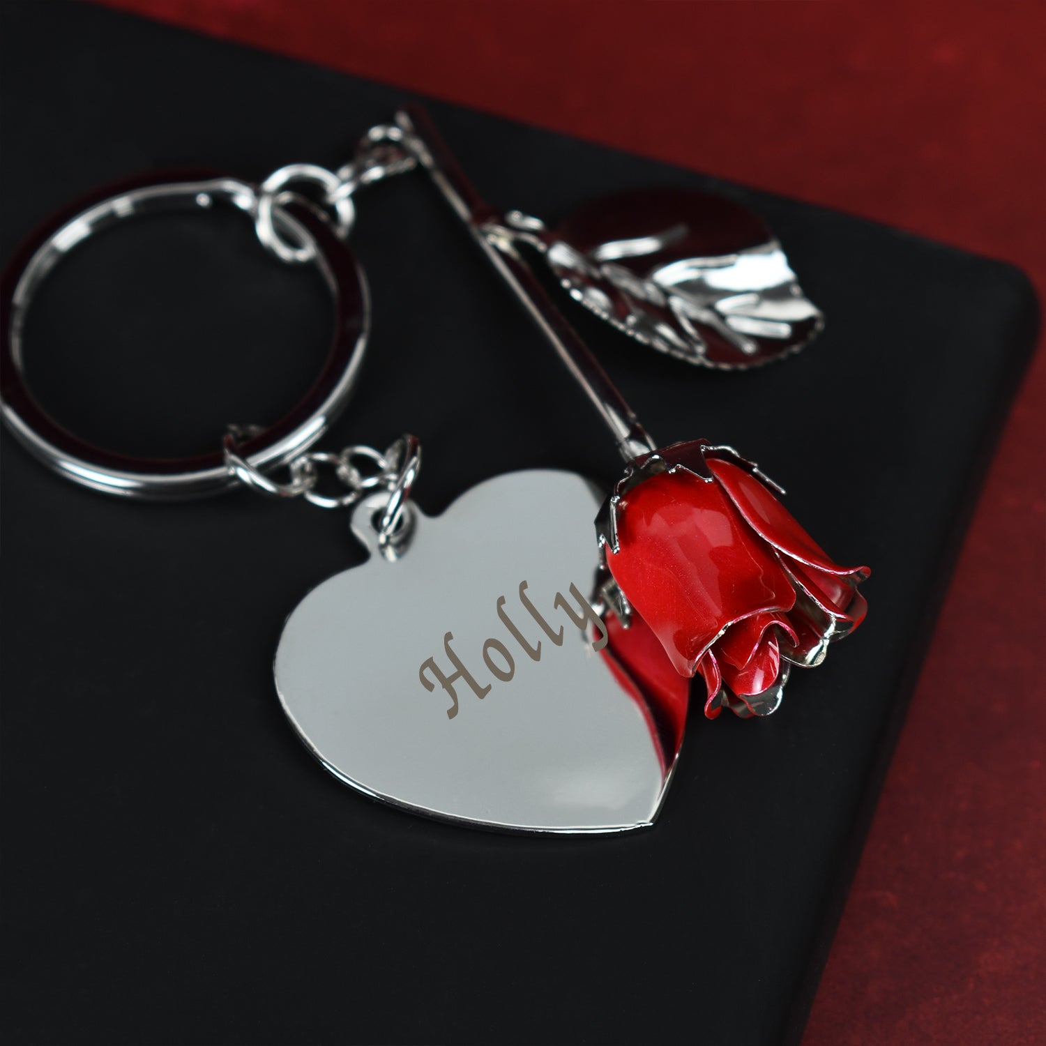 Personalised Name Red Rose Keyring - keyrings