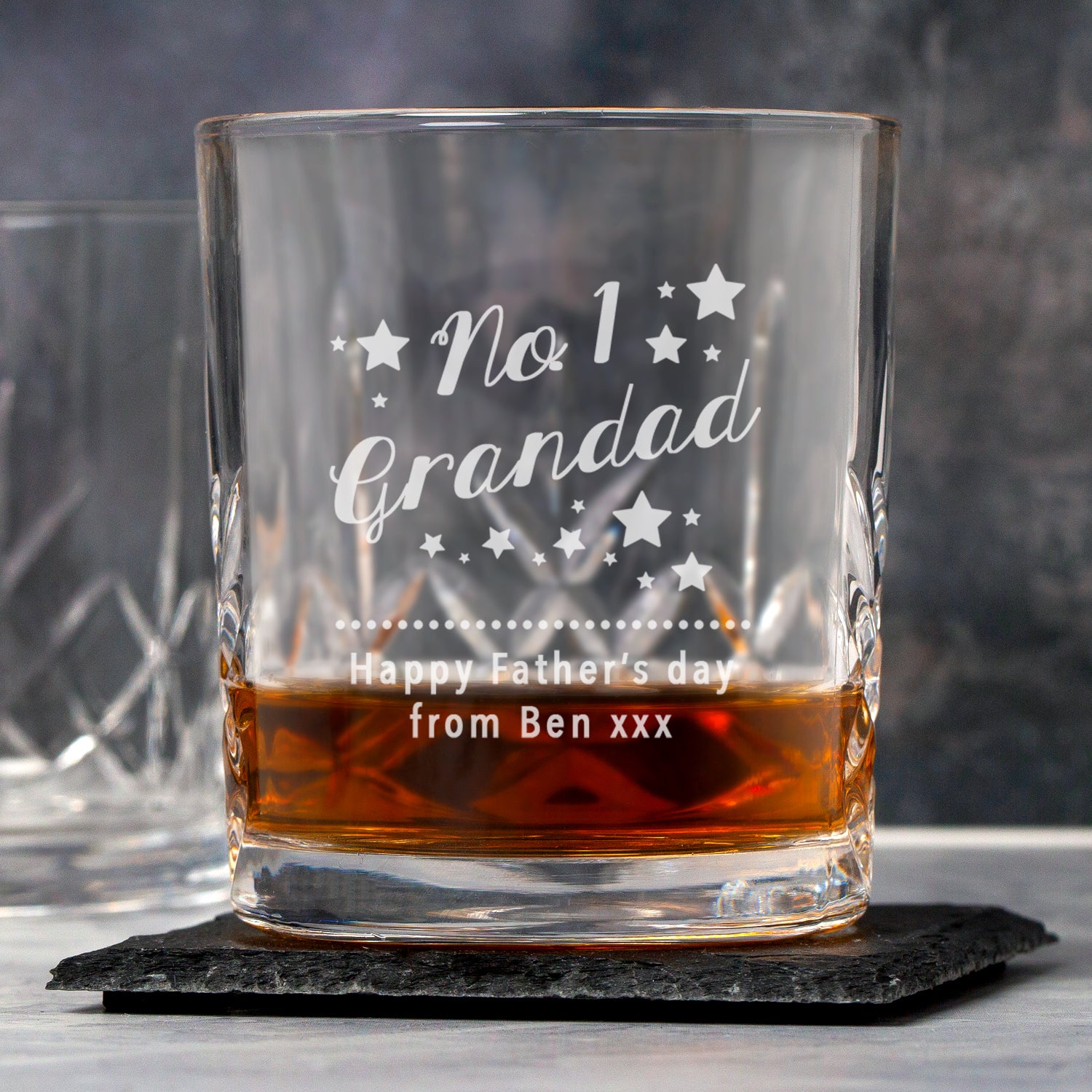 Personalised No.1 Grandad Crystal Panel Glass Tumbler - Glass Tumblers