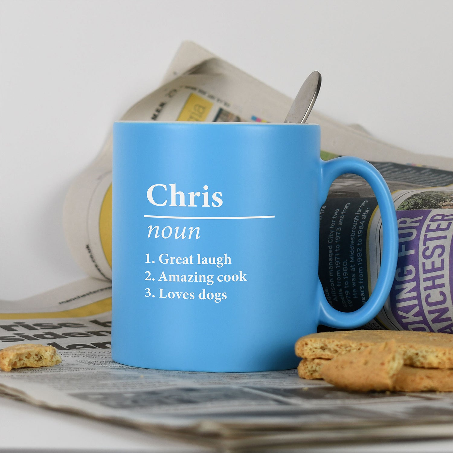 Personalised Name Definition Mug – Custom Meaning Gift - Light Blue - Mugs