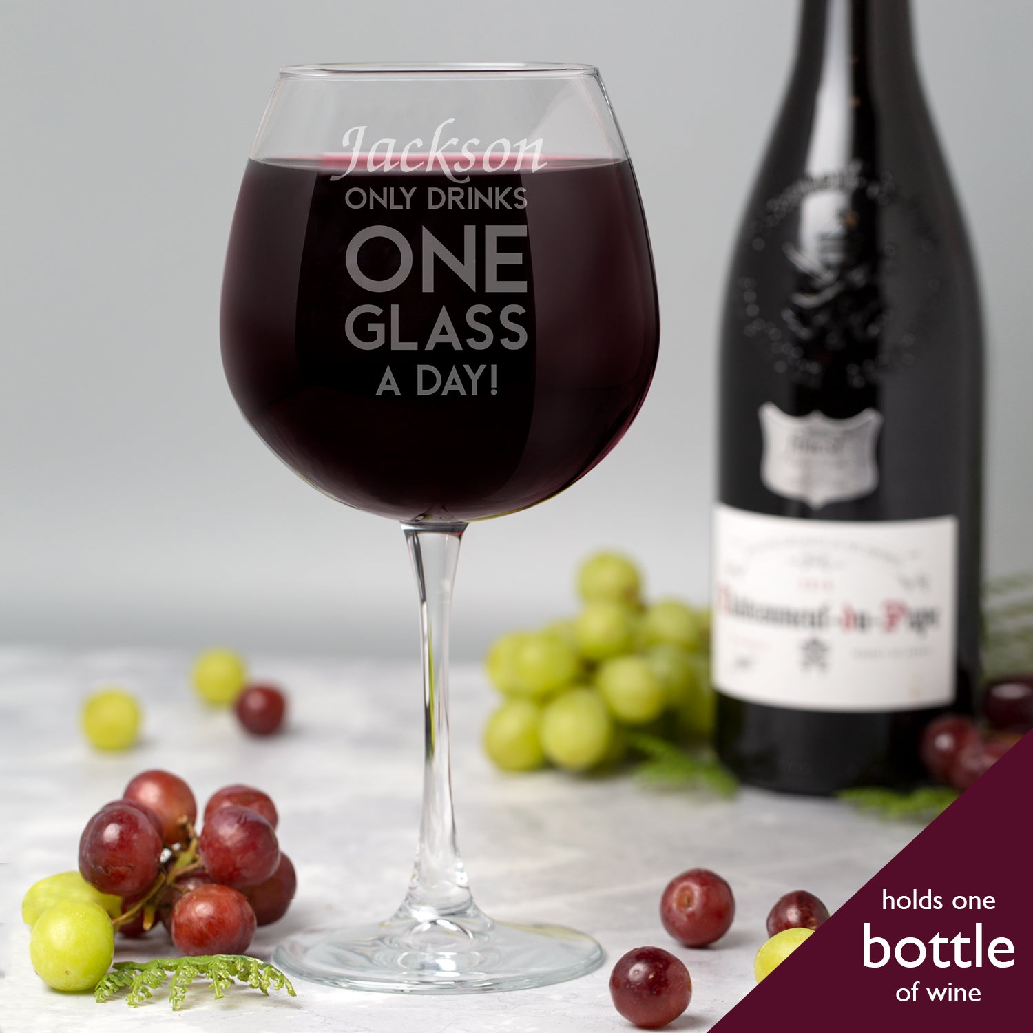 Personalised Only Drinks One Glass A Day Full Bottle Of Wine Glass - Wine Glasses