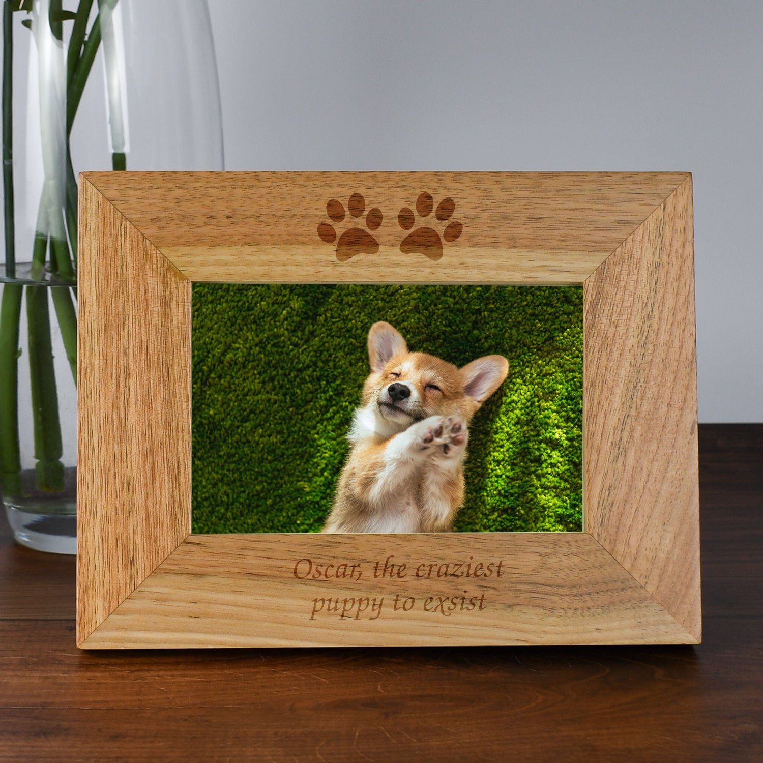 Personalised Wooden 6x4 Landscape Paw Prints Frame - Photo Frames