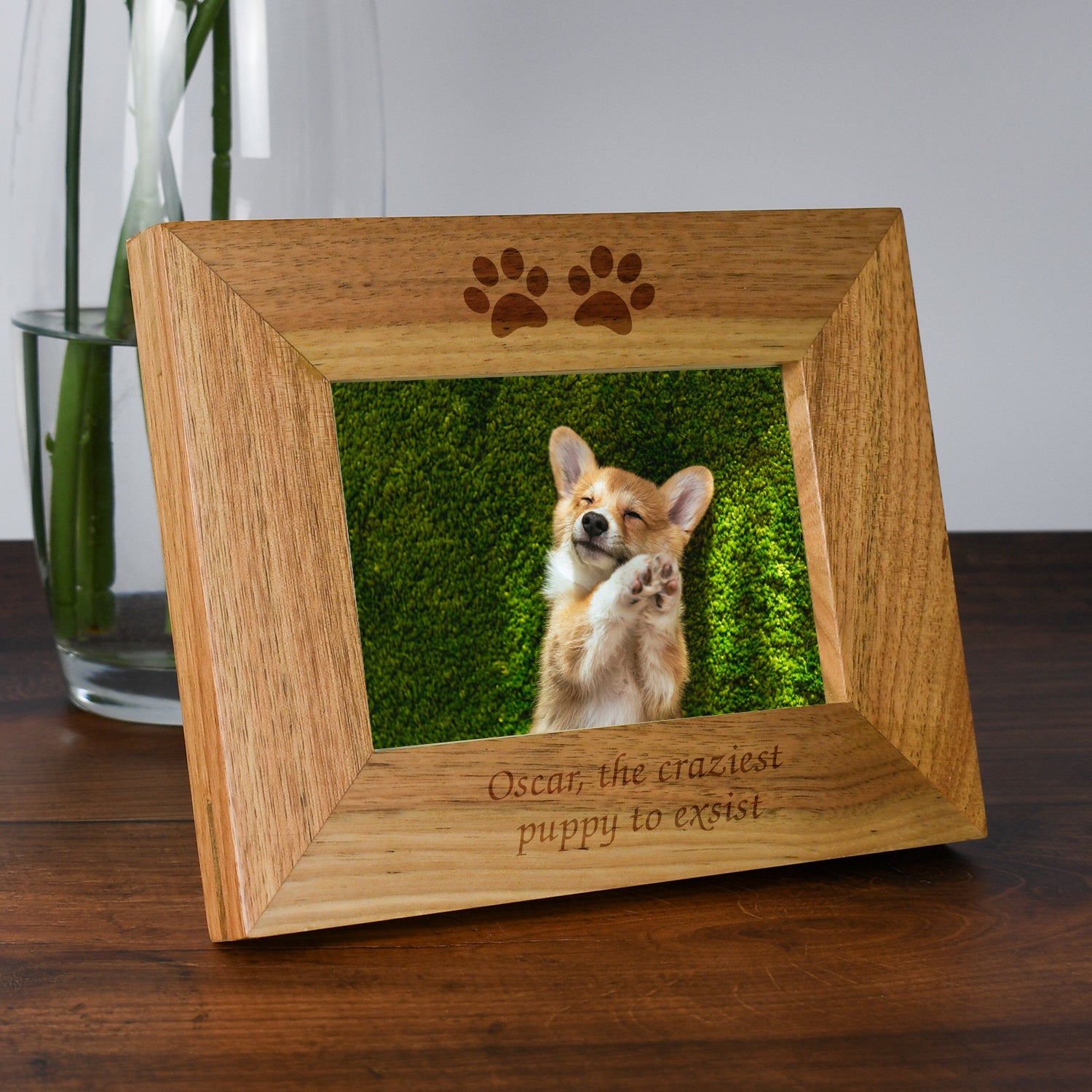 Personalised Wooden 6x4 Landscape Paw Prints Frame - Photo Frames