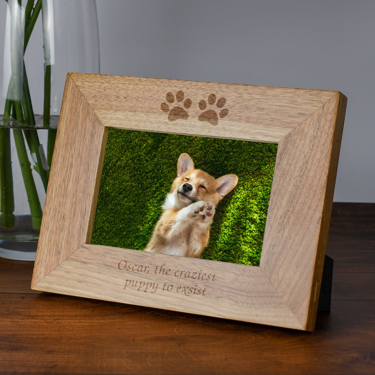Personalised Wooden 6x4 Landscape Paw Prints Frame - Photo Frames