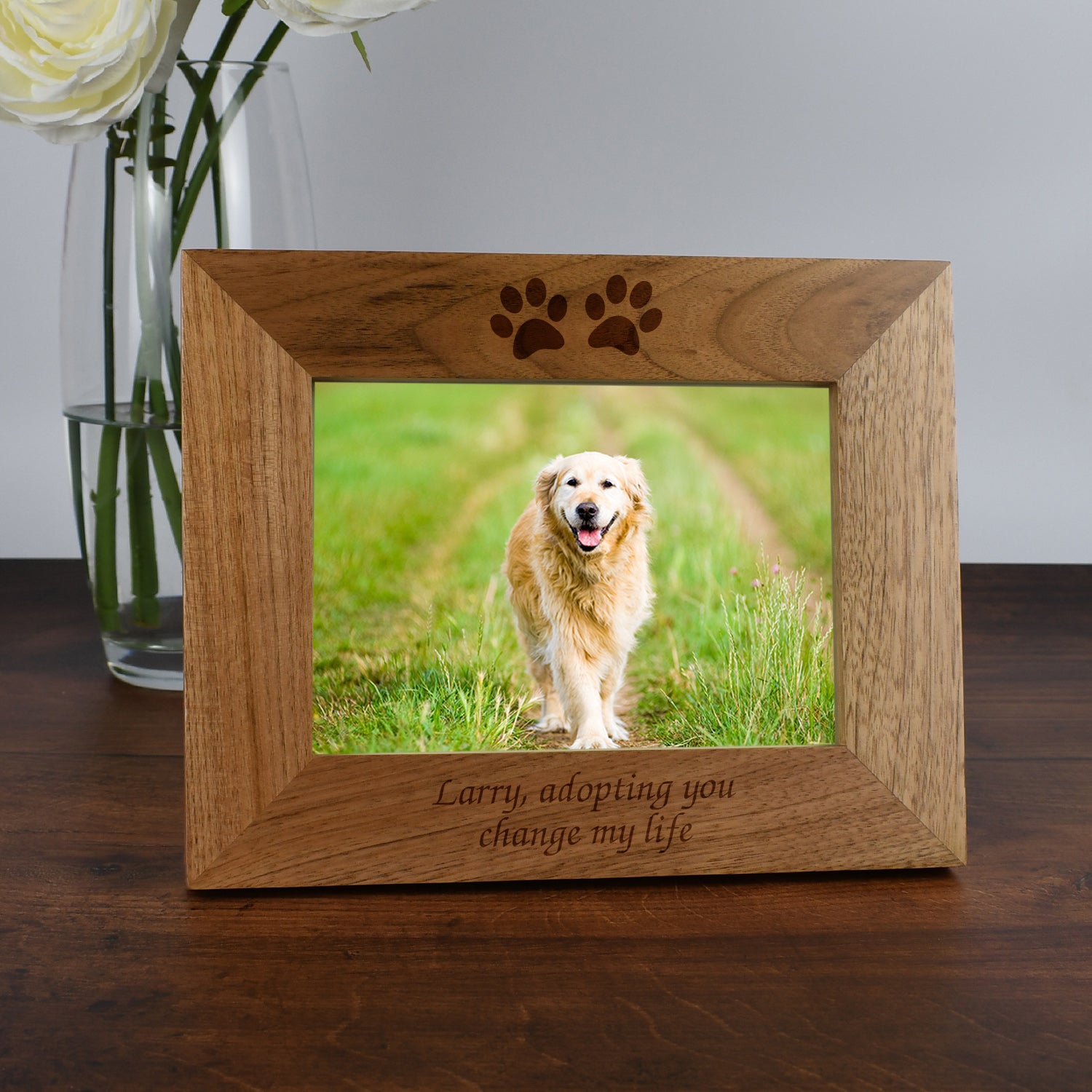 Personalised Wooden 7x5 Landscape Paw Prints Frame - Photo Frames