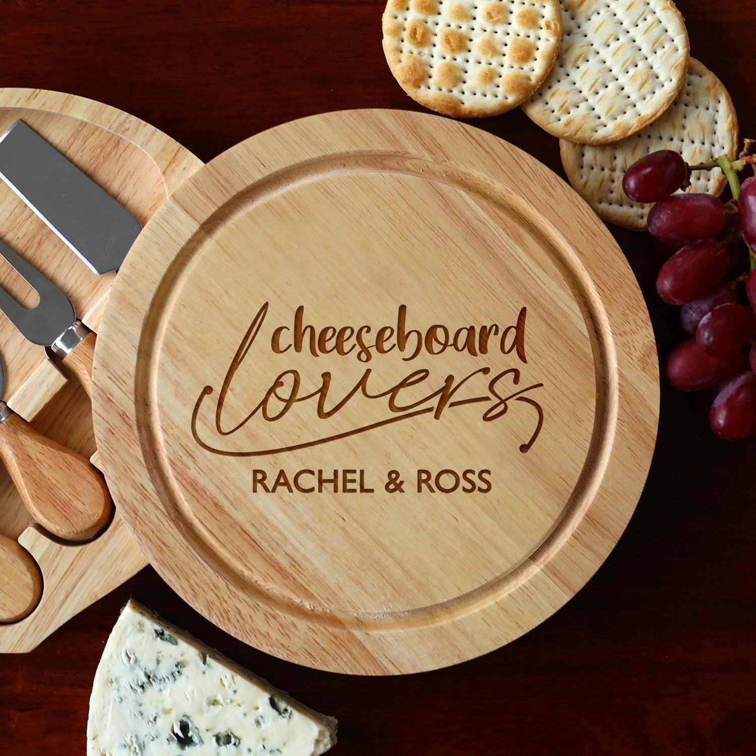 Personalised Cheese Board Lovers And Knives Set - Cheeseboard Sets